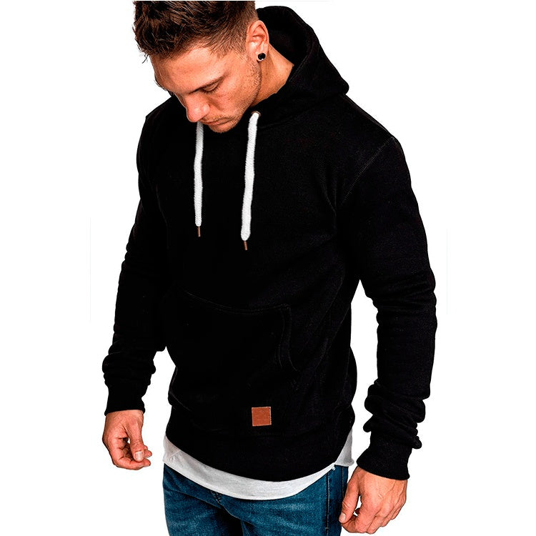 new men's solid color outdoor sports sweater casual fashion hood