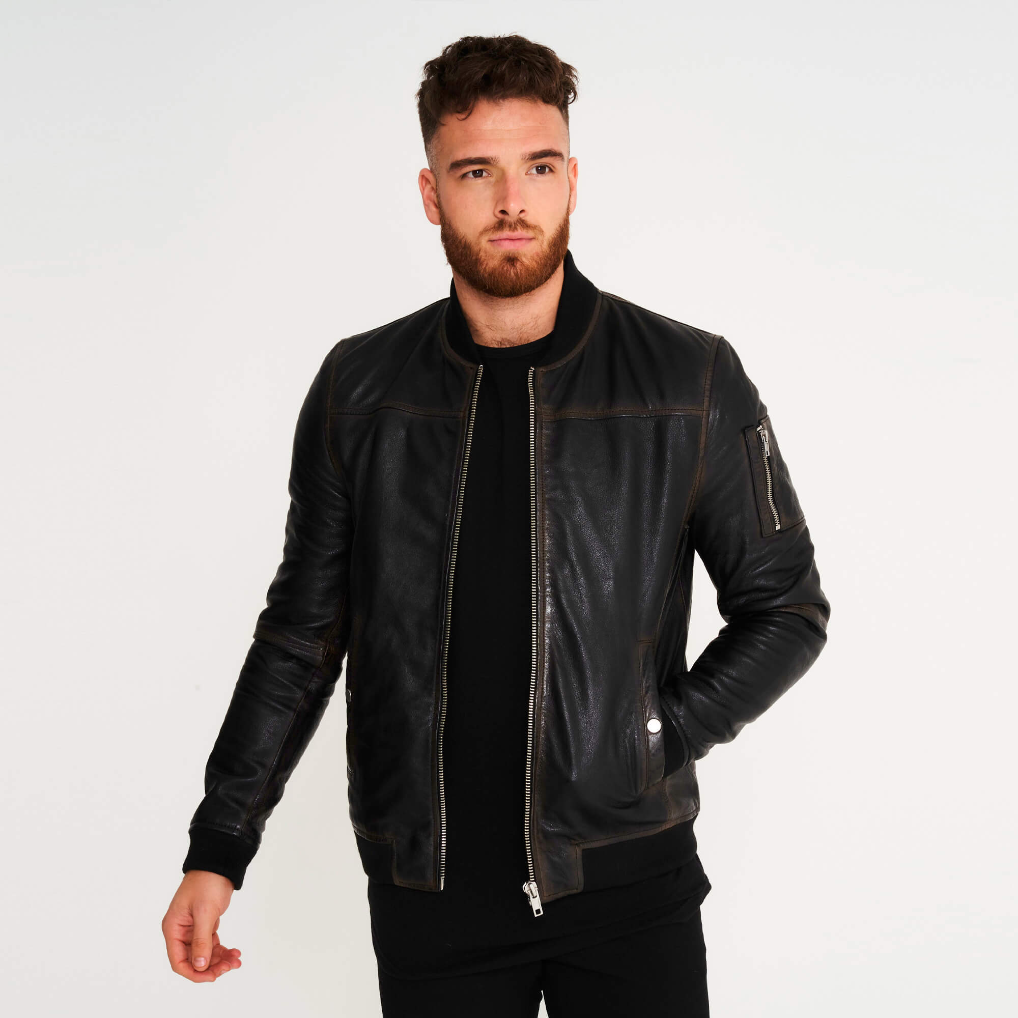 Men’s Washed M1 Real Leather Bomber Jacket