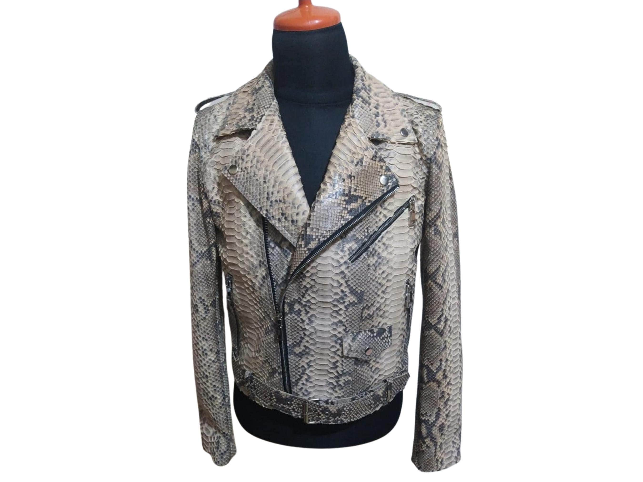 Natural Grey Python Snakeskin Leather Jacket