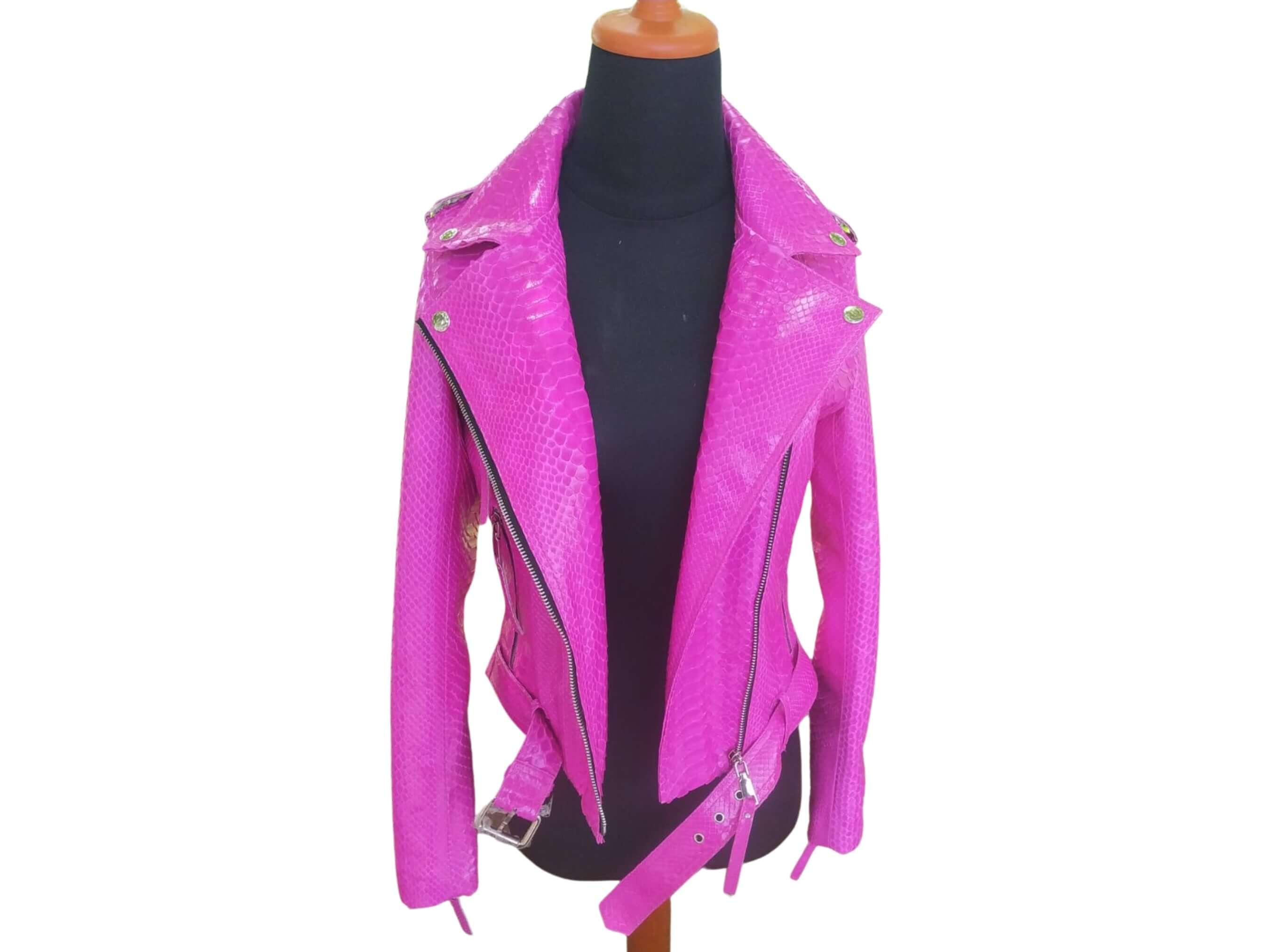 Neon Pink Python Snakeskin Leather Jacket