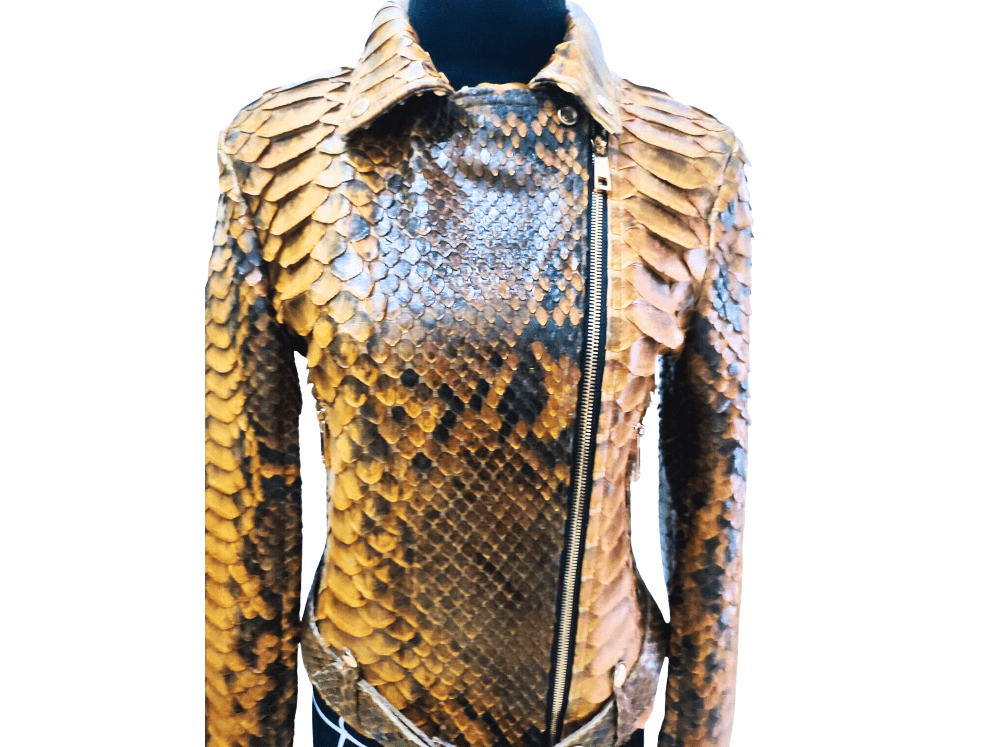 Brown Snakeskin Python Leather Motorcycle Women Jacket