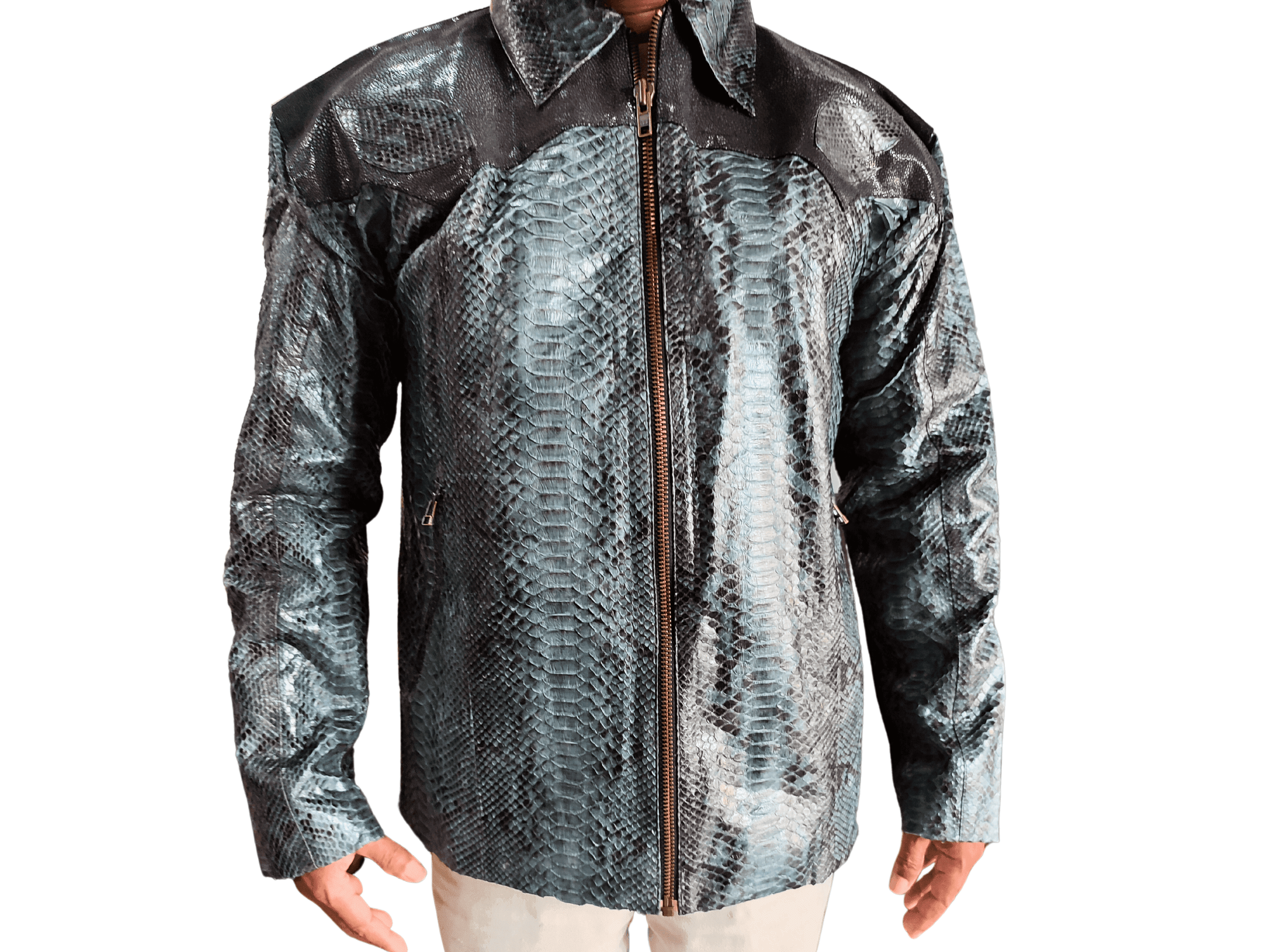 Carbon Gray Python Snakeskin Leather Jacket