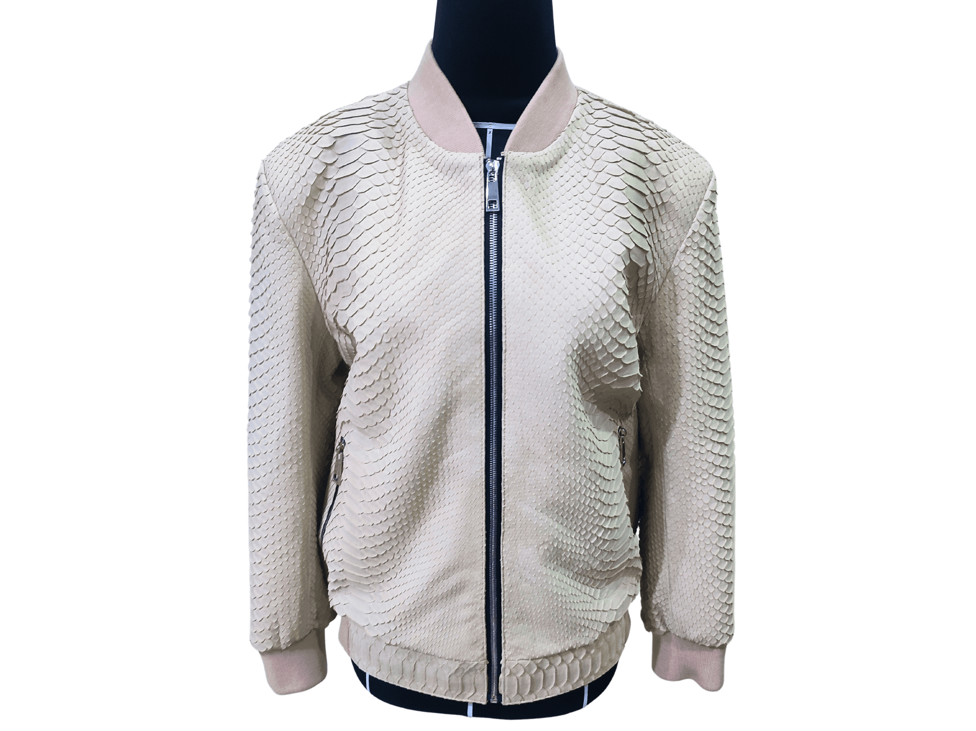 Cream Python Snakeskin Bomber Leather Jacket