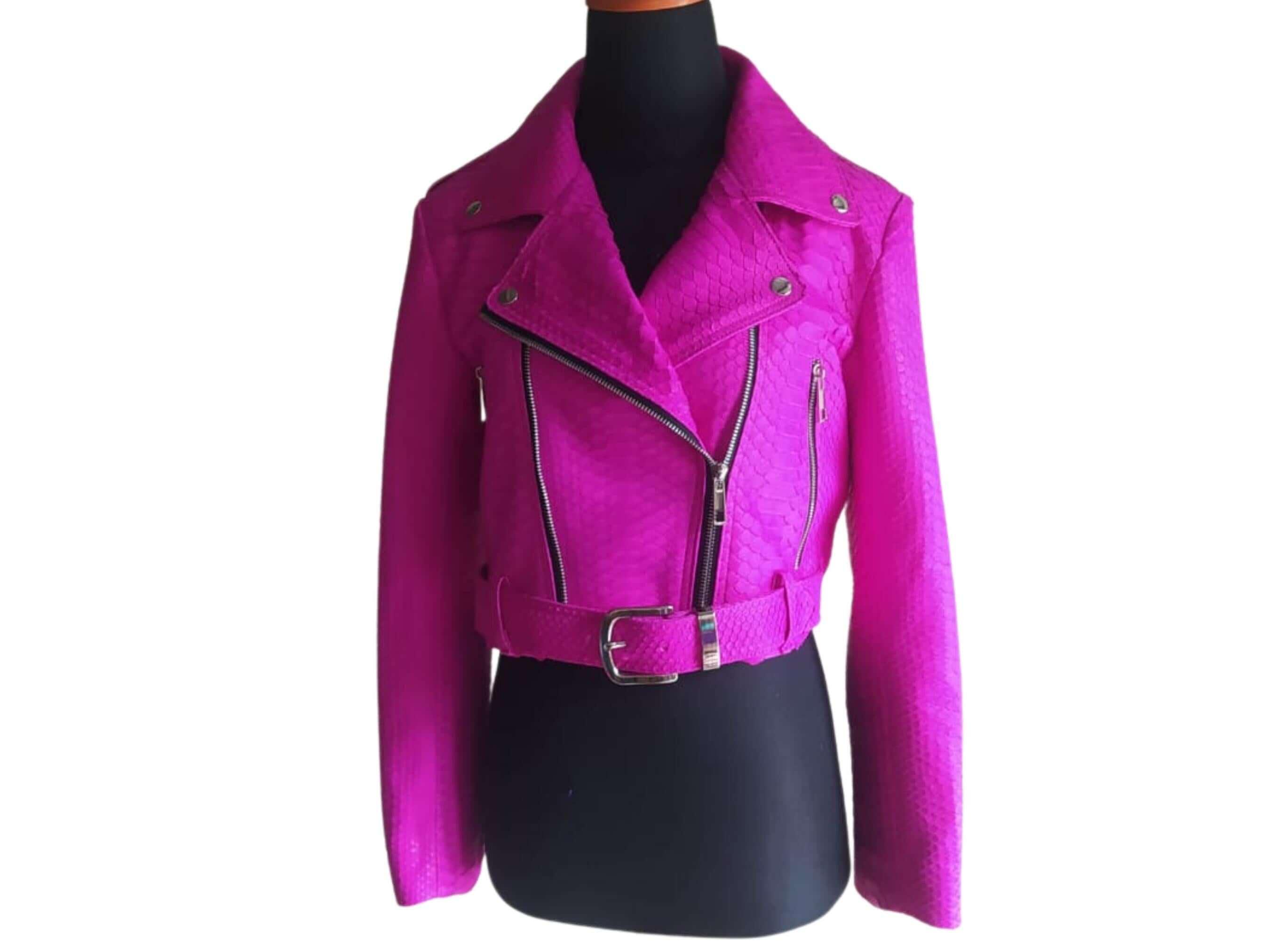 Hot Pink Snakeskin Python Leather Jacket