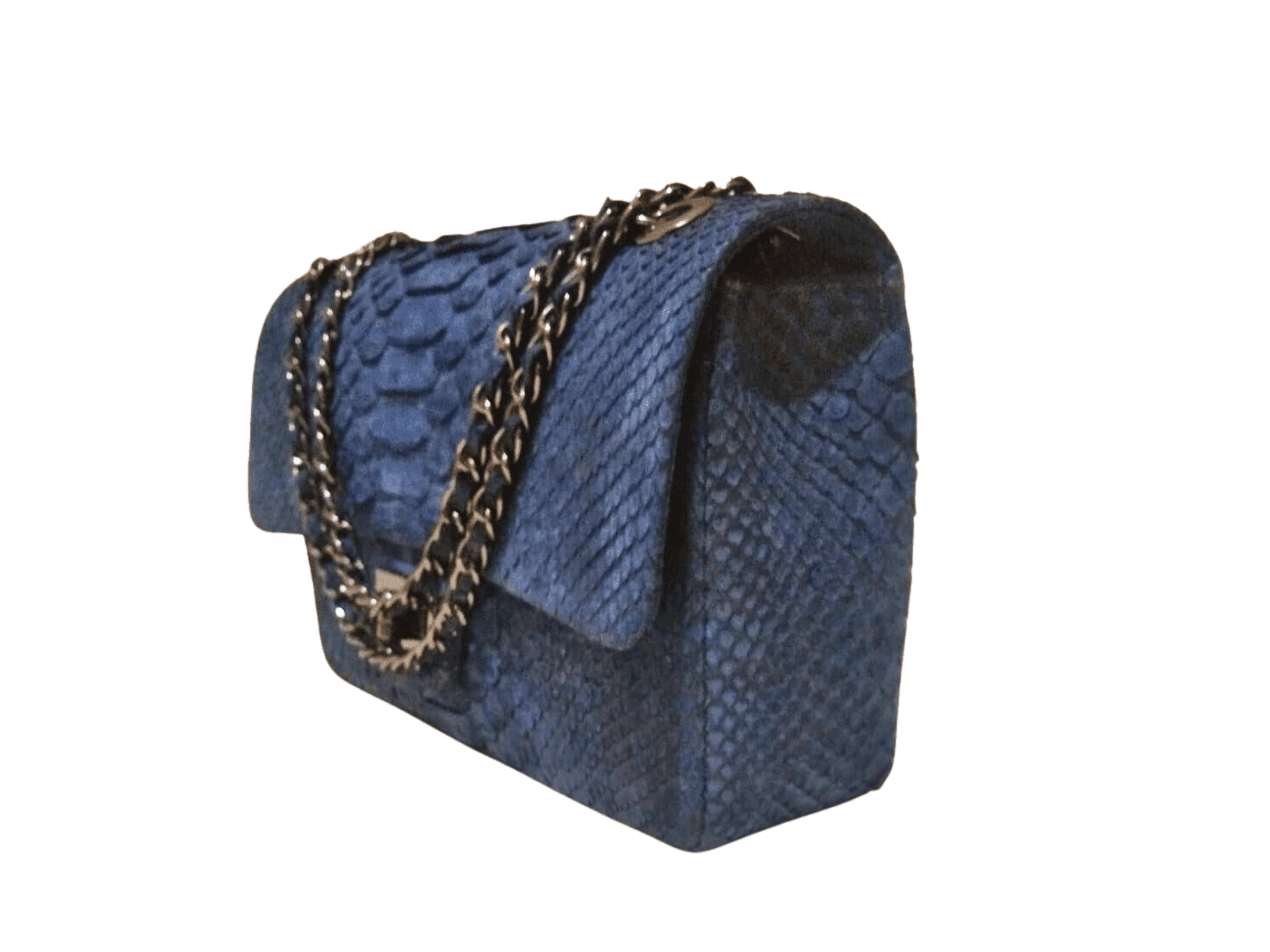 Independence Blue Snakeskin Double Flap Shoulder Bag