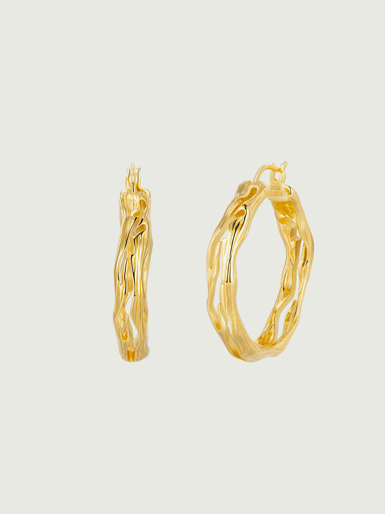 Tree Bark Textured Hoop Earrings