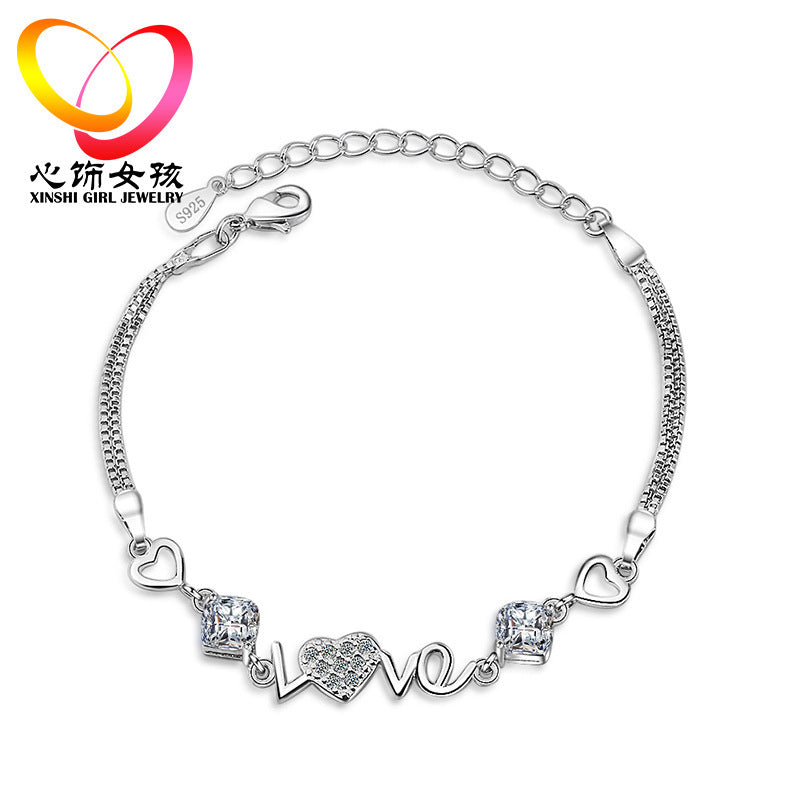 Korean version of love zircon bracelet female fashion trendsetter loev lady crystal hand jewelry bracelet Korean version Korean / Korean