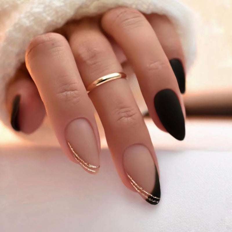 ✨ Matte Nude & Black with Gold Line  ✨