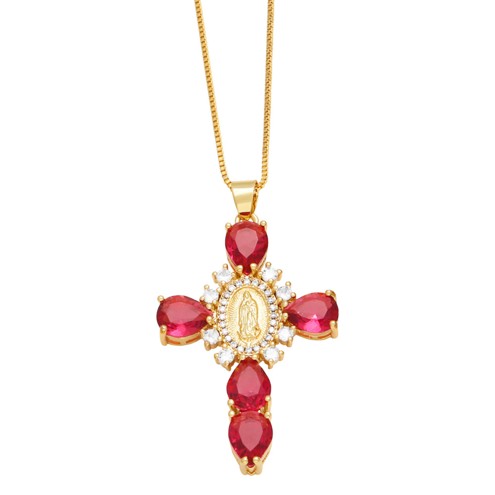 Red Virgin Mary Cross Pendant