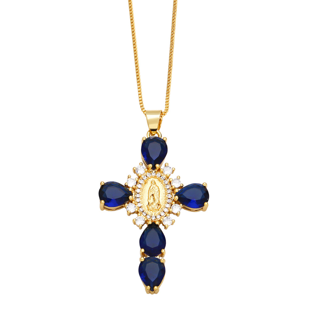 Royale Blue Virgin Mary Cross Pendant