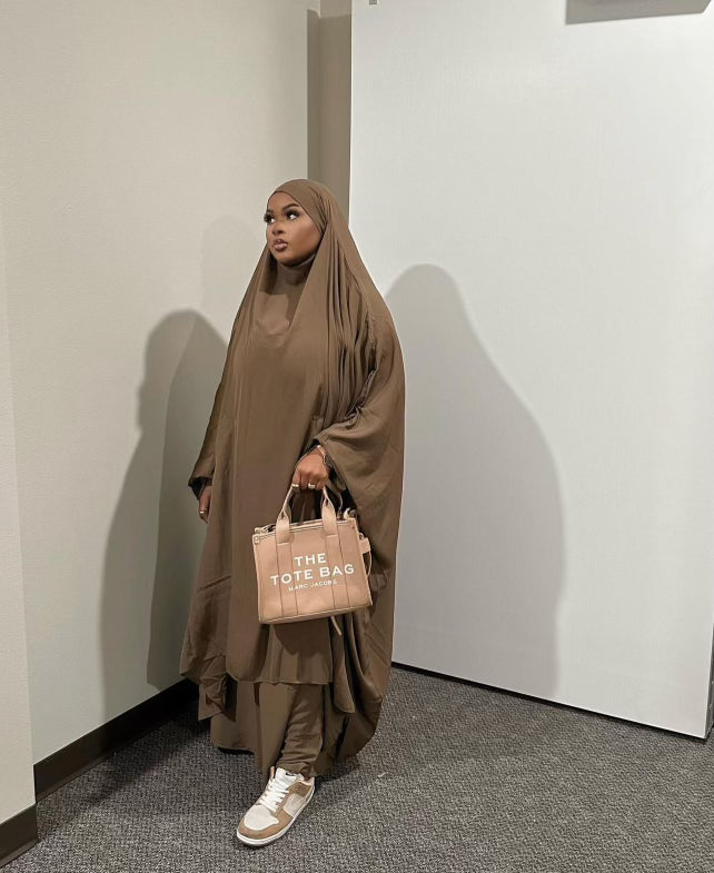 Taupe Caramel two piece extra wide butterfly design jilbab