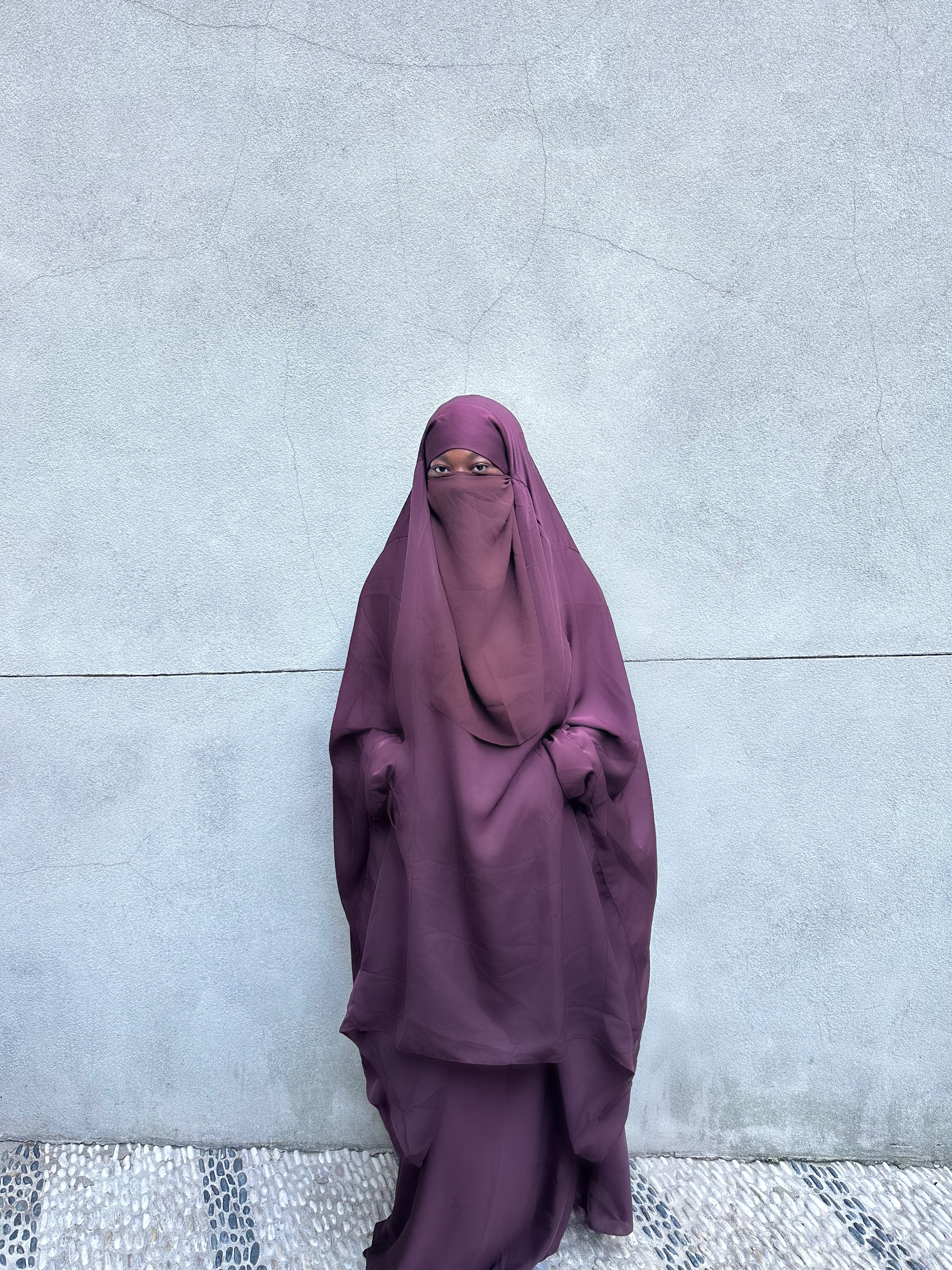 Burgundy Nida two piece extra wide butterfly design jilbab