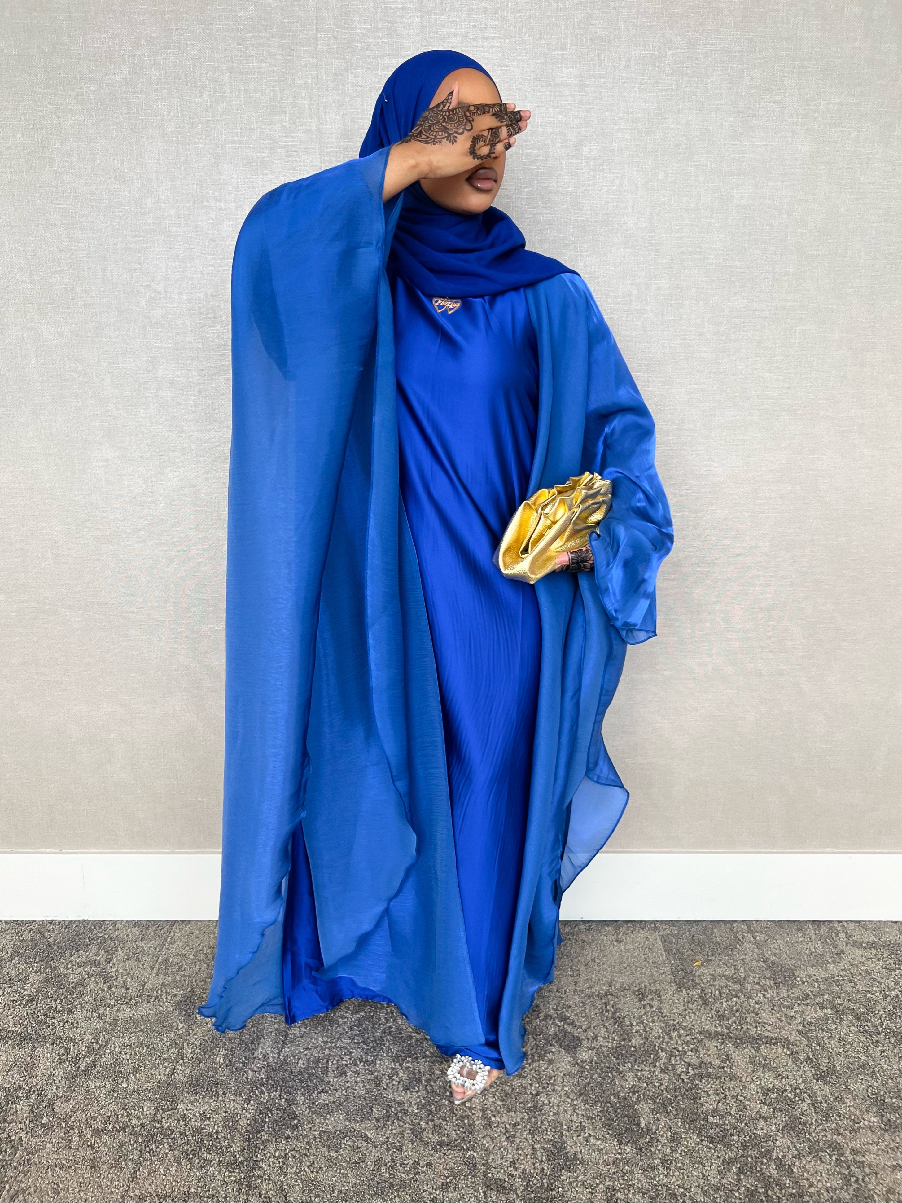 Royal Blue Four Piece Satin Abaya