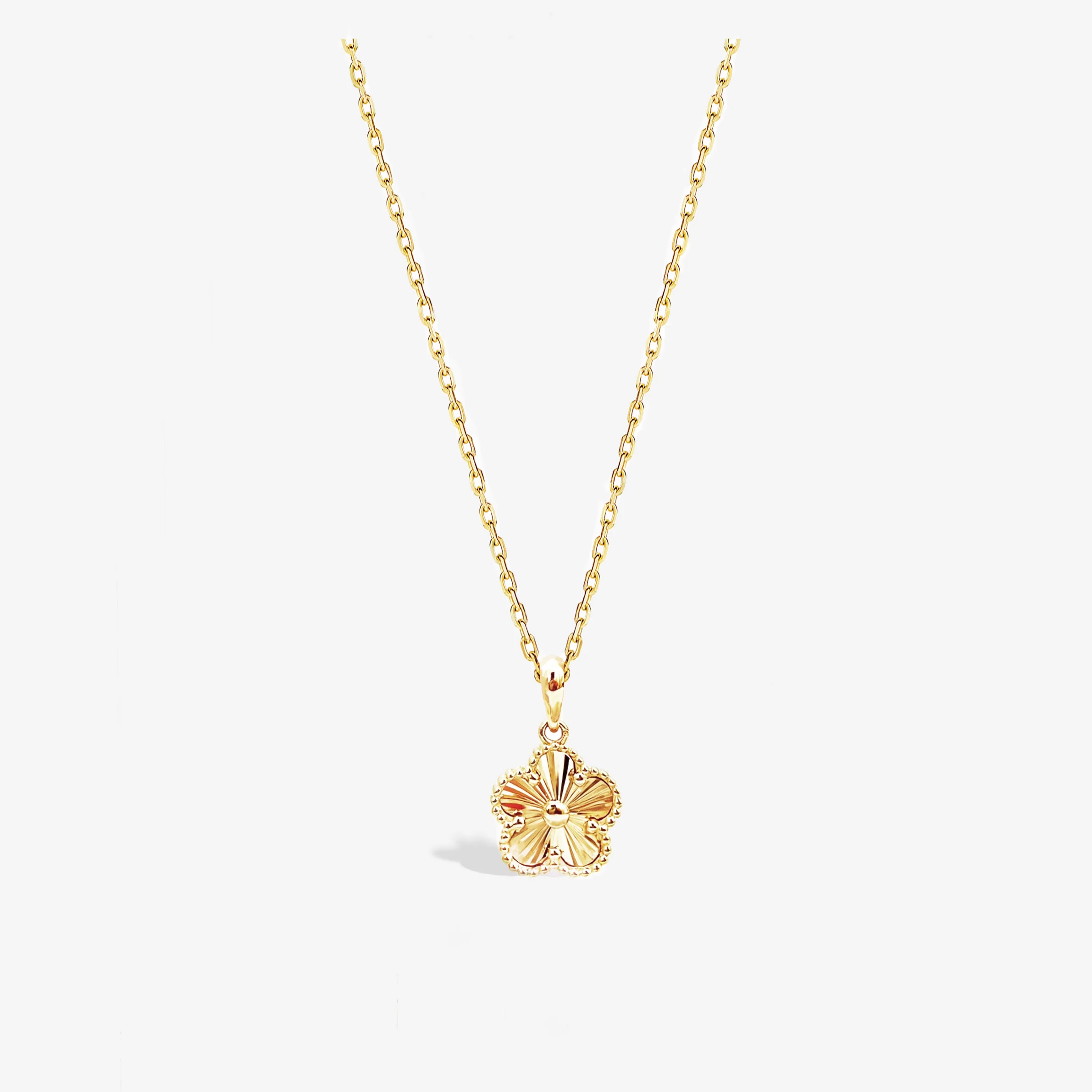 14k Solid Gold Sparkly Flower Charm Necklace