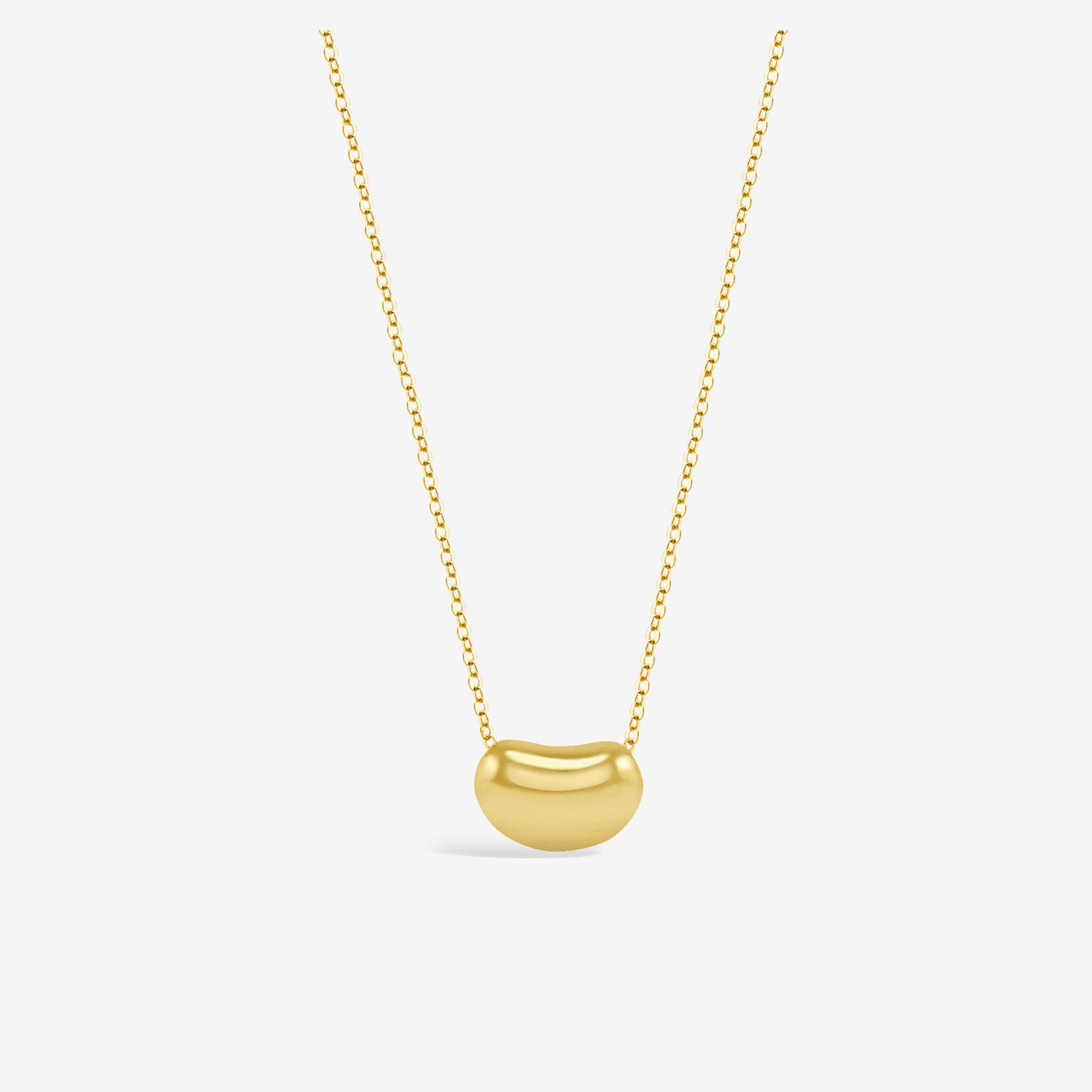 14k Solid Gold Puffy Bean Necklace