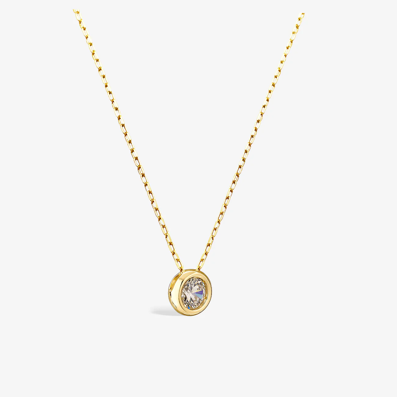 14k Solid Gold Solitaire Bezel Moissanite Pendant Necklace