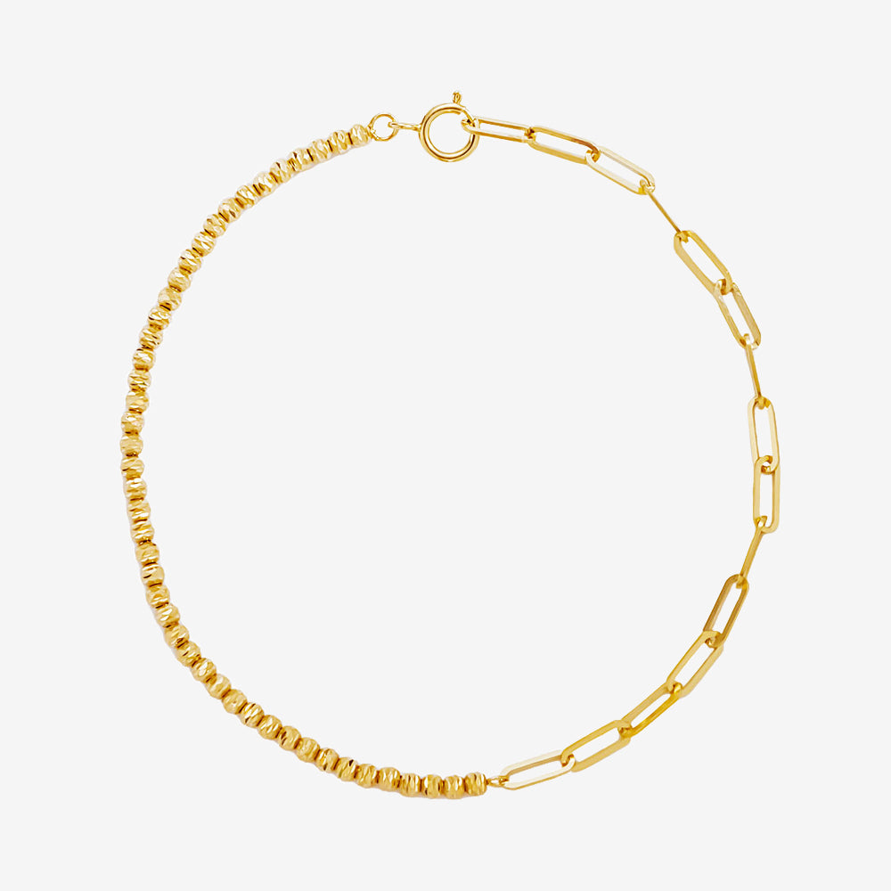 18k Solid Gold Mismatched Beads & Paperclip Chain Bracelet
