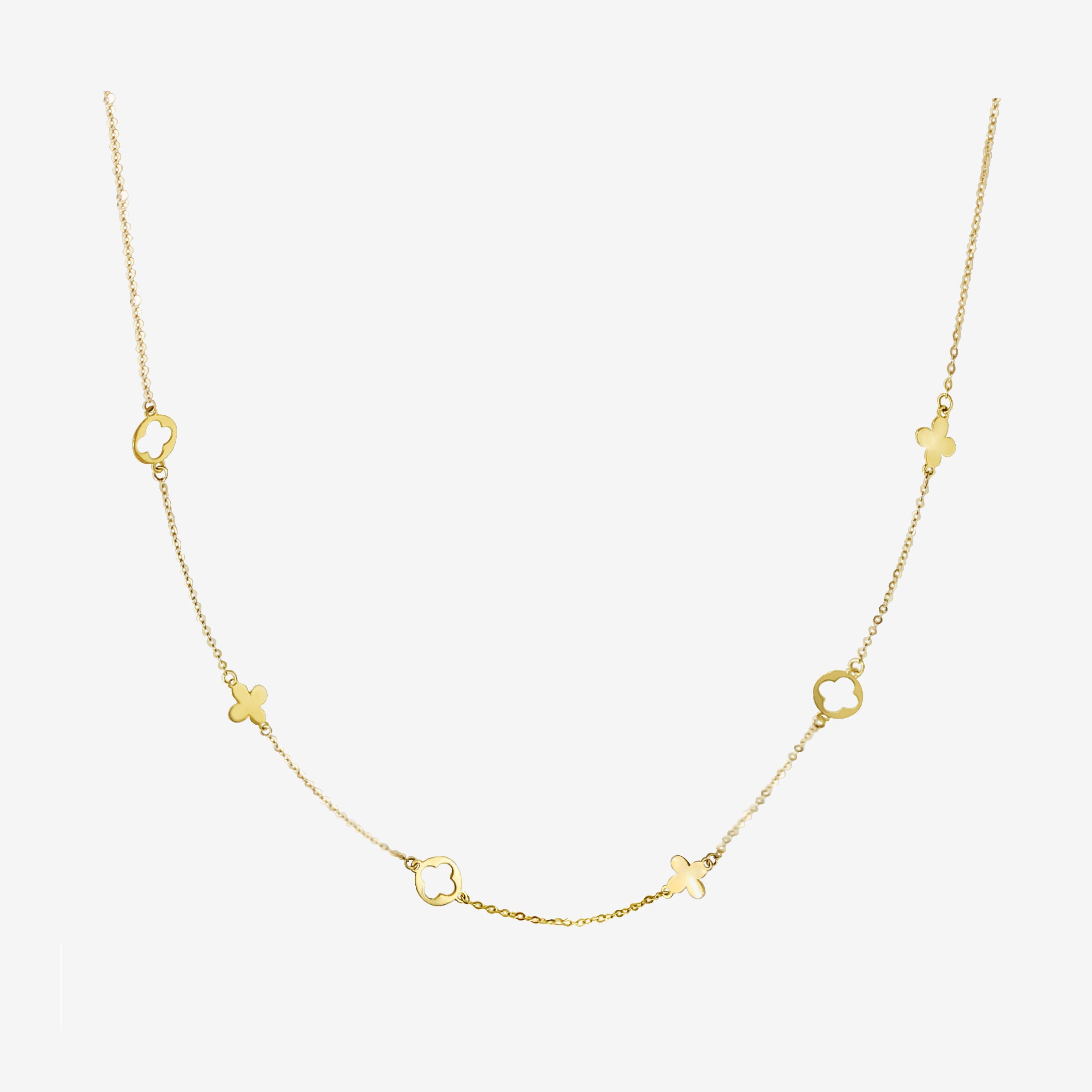 14k Solid Gold Multi Charm Clover Necklace