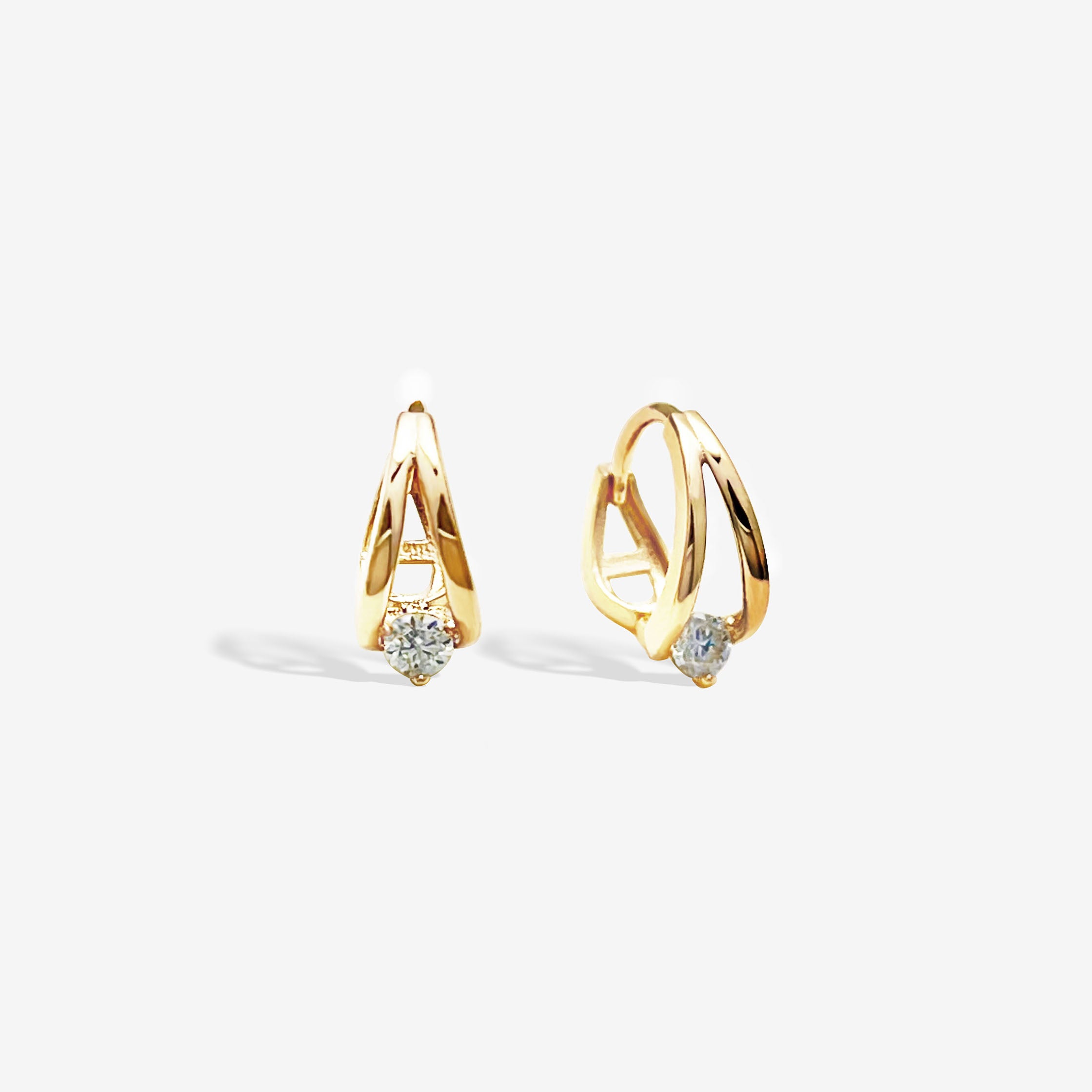 14k Solid Gold Criss Cross Moissanite Huggie Hoop Earrings
