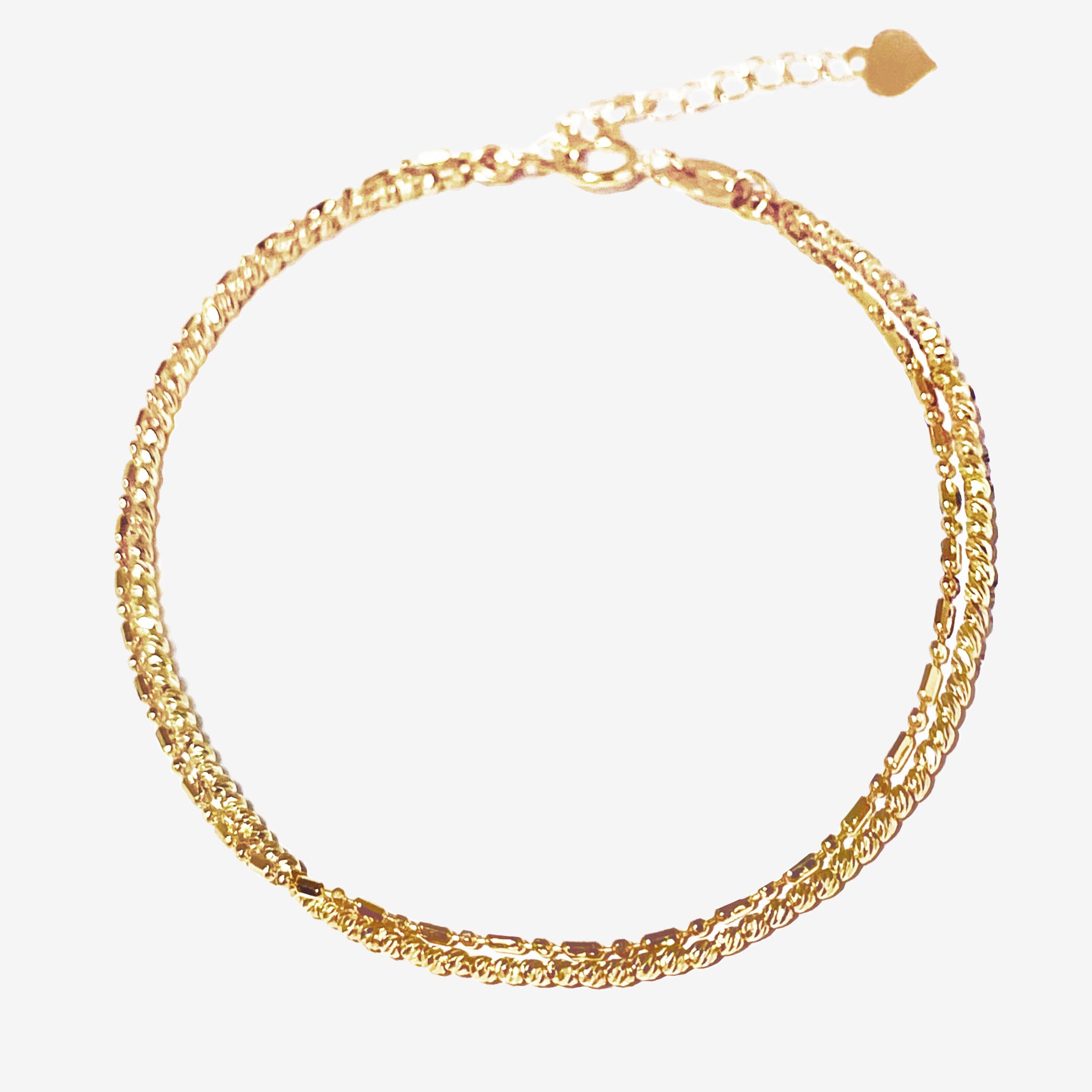 18k Solid Gold Double Chain Diamond Cut Beaded Bracelet
