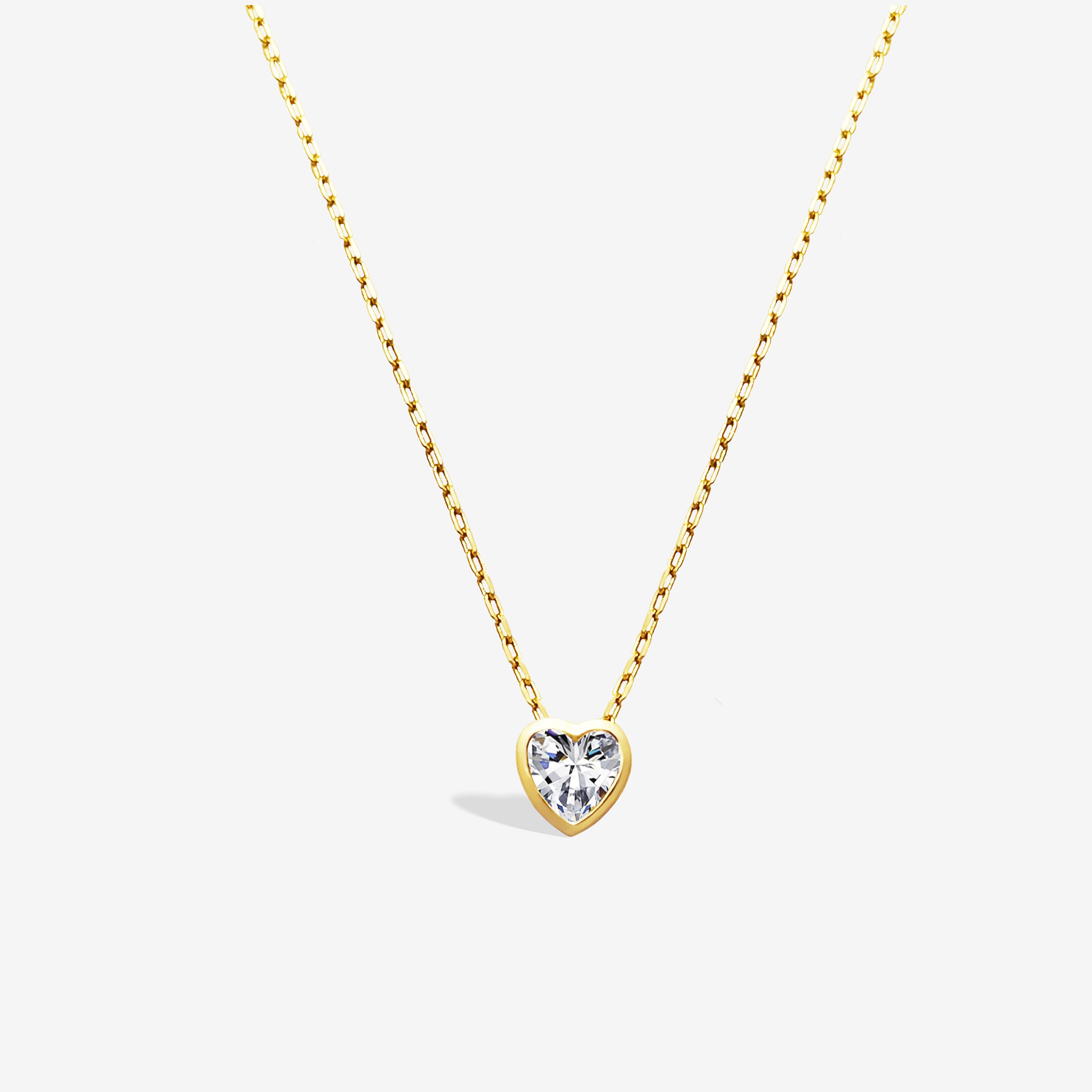 14k Solid Gold Solitaire Moissanite Heart Pendant Necklace