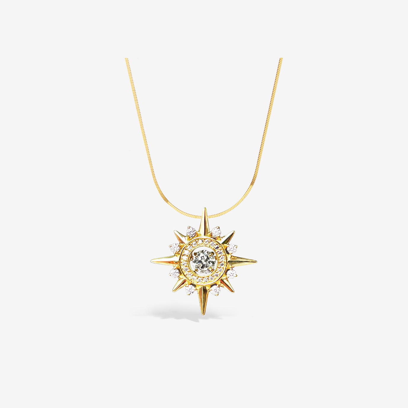 14k Solid Gold Moissanite Starburst Pendant