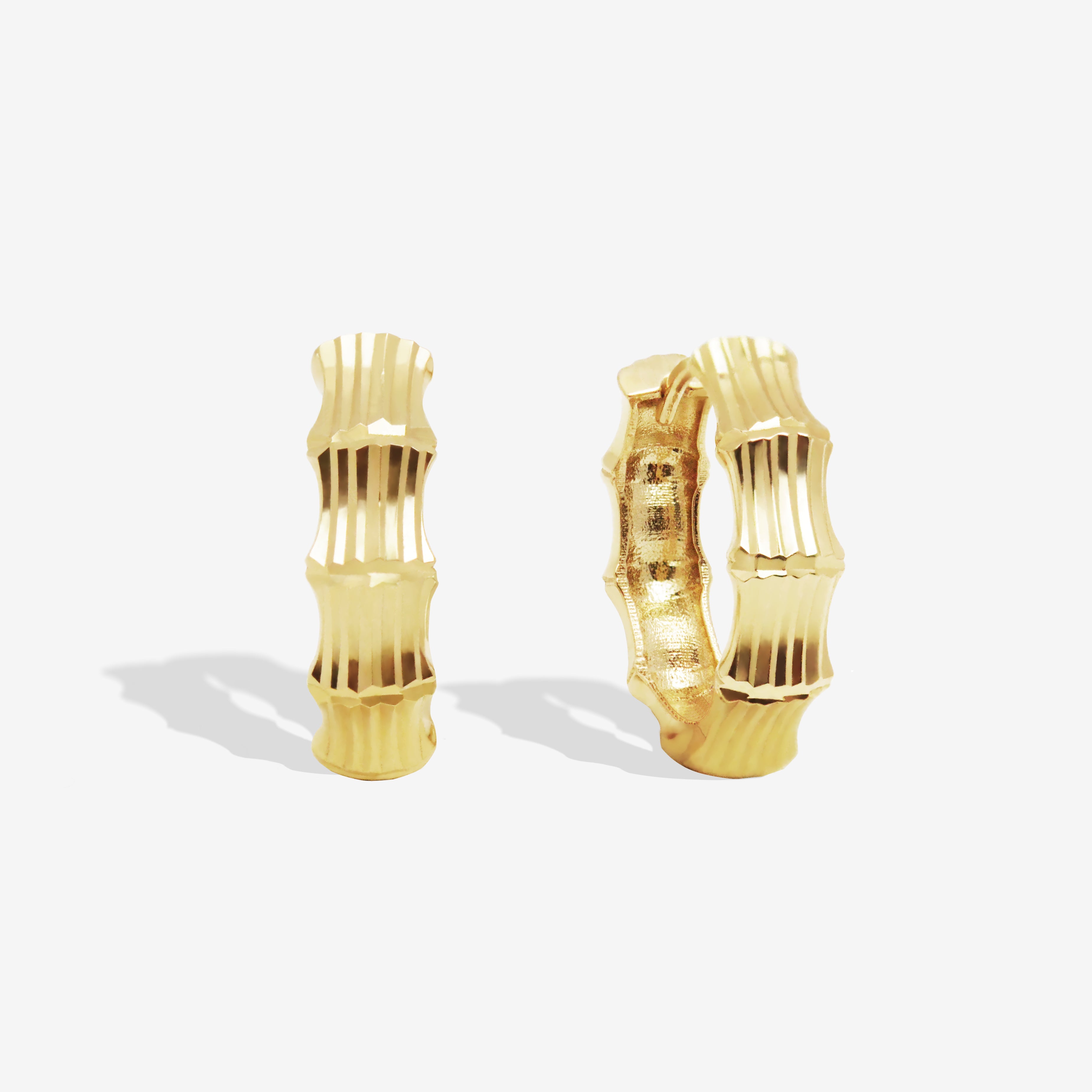 14k Large Chunky Striped Bamboo Hoop Earrings