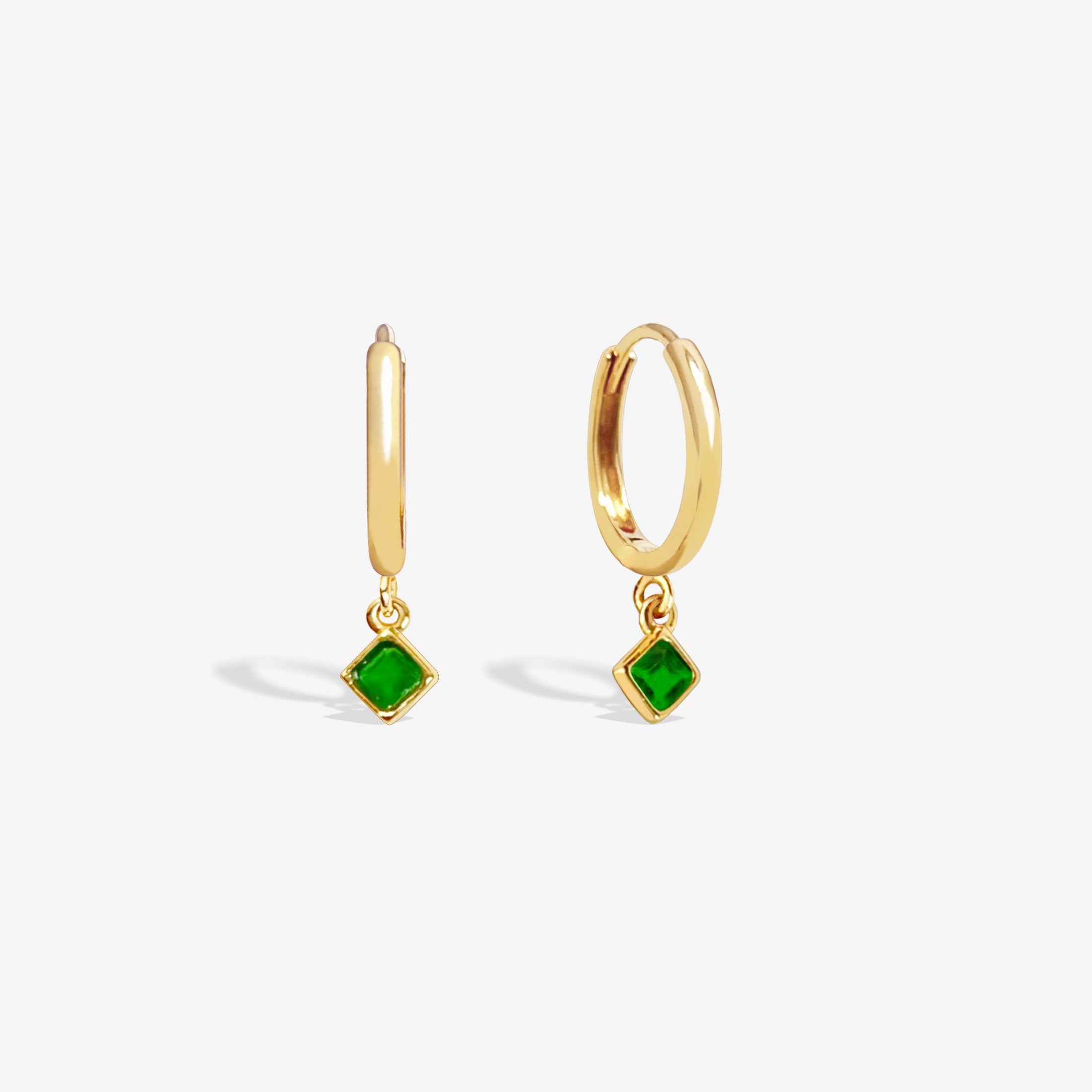 18k Dainty Natural Emerald Square Charm Earrings