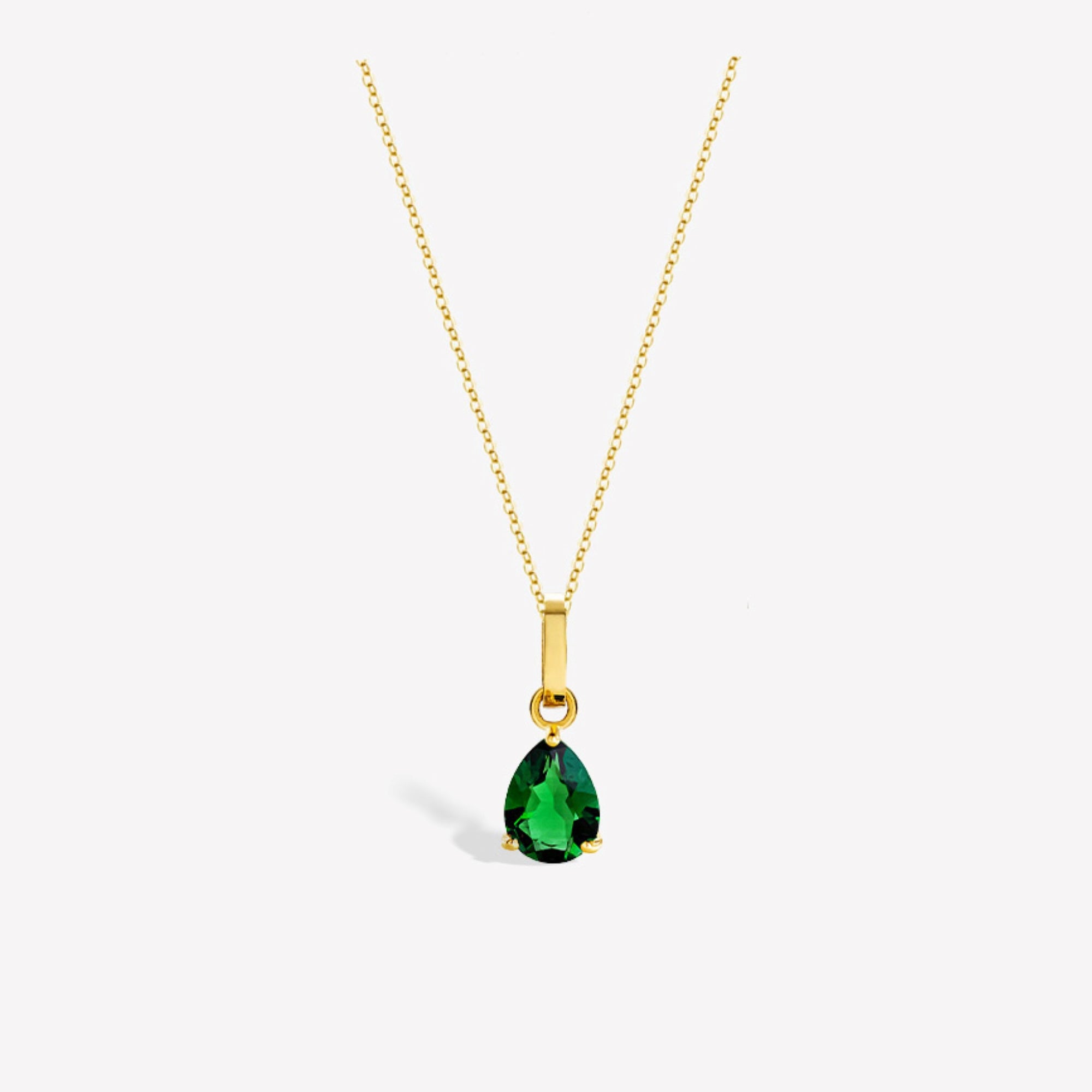 14k Solid Gold Teardrop Lab Emerald Pendant Charm