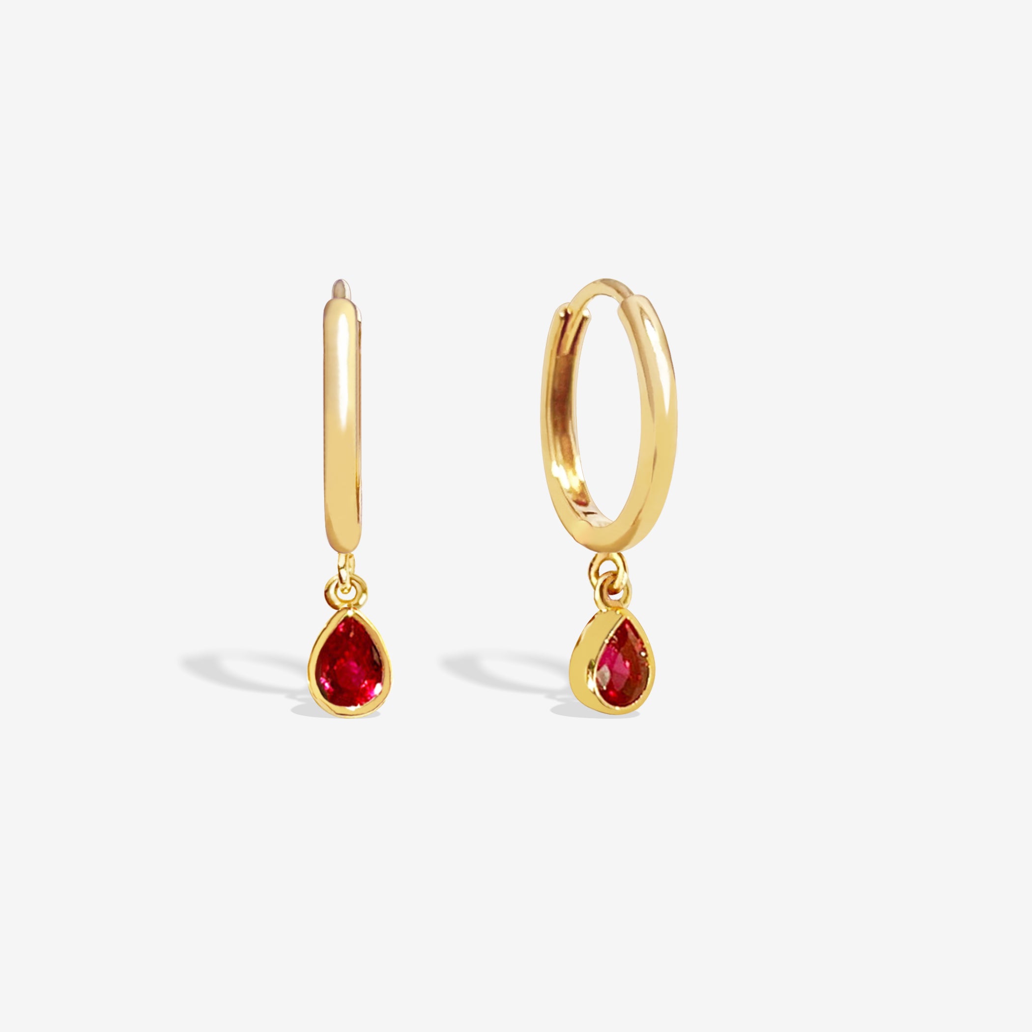 18k Natural Teardrop Ruby Charm Huggie Earrings