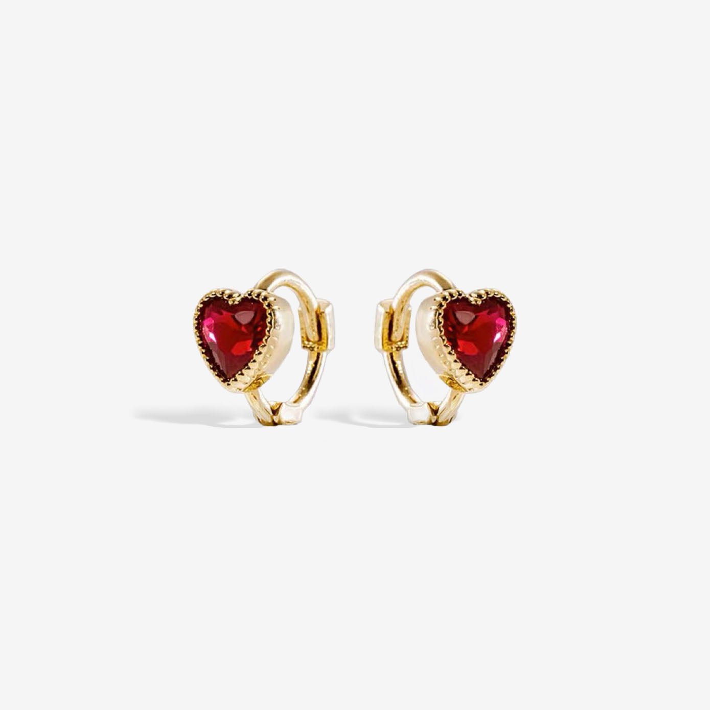 14k Solid Gold Tiny Ruby Heart Cartilage Earrings