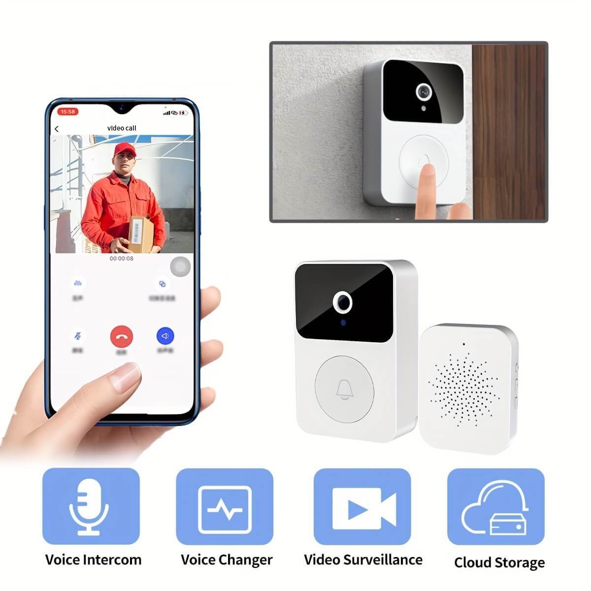 Intelligent Visual Doorbell Home Intercom HD Night Vision WiFi Rechargeable