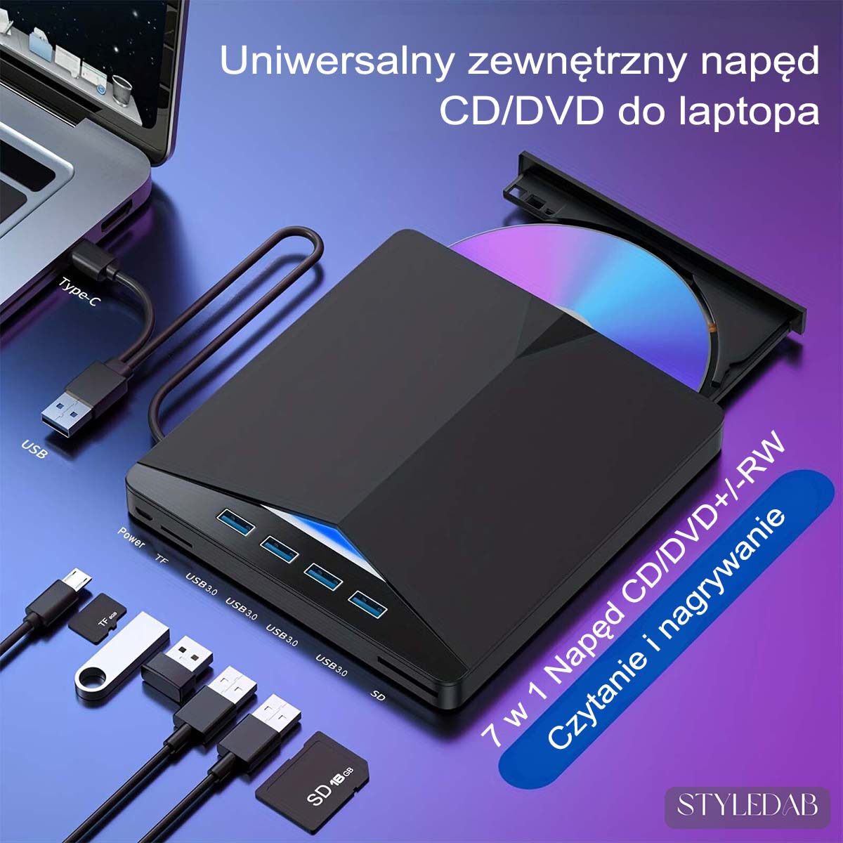 7 w 1 Przenośny Nagrywarka USB 3.0 SD TF DVD/CD/VCD/Blu-Ray