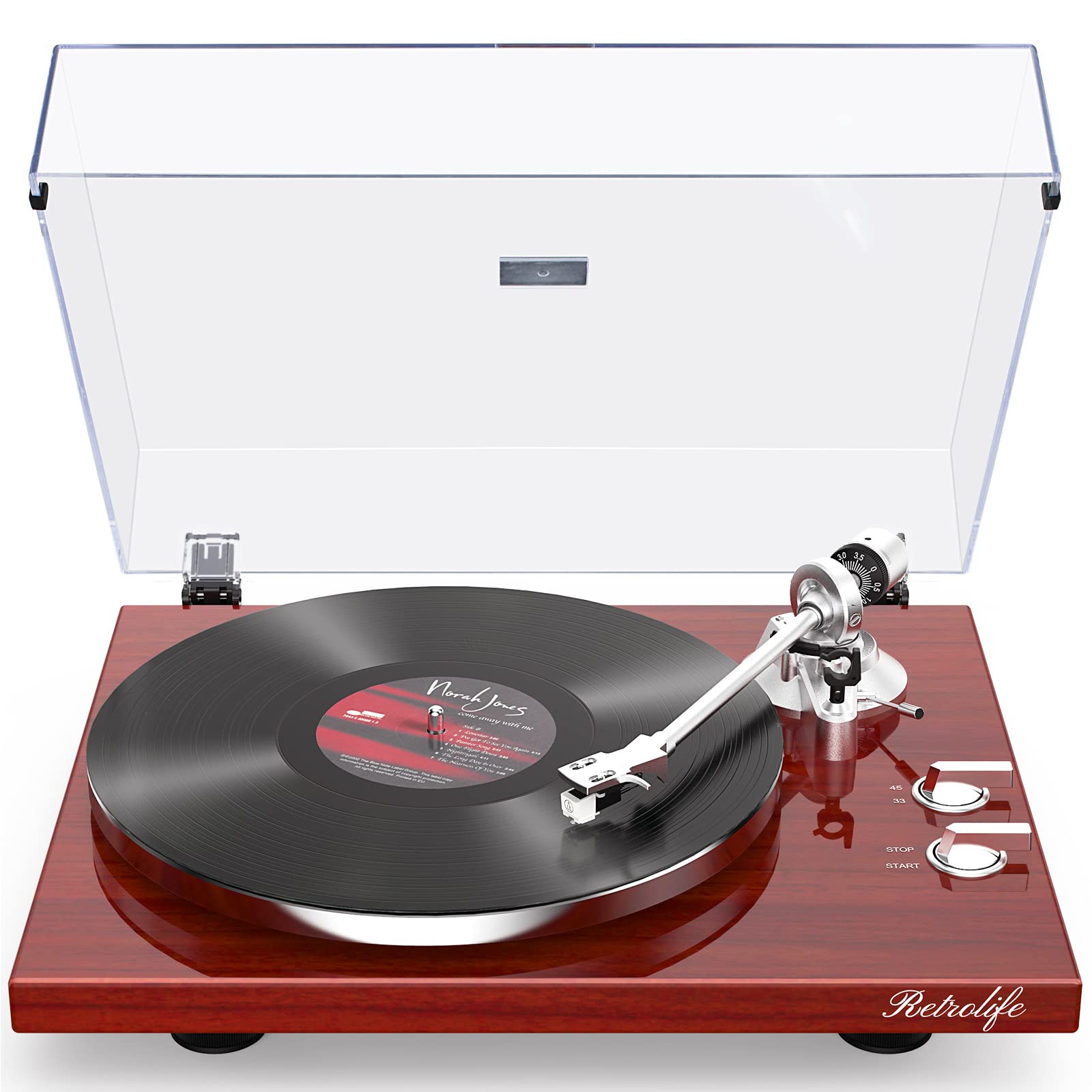 Bluetooth Turntable with High Fidelity Sound ,Wood Red, HQKZ-006
