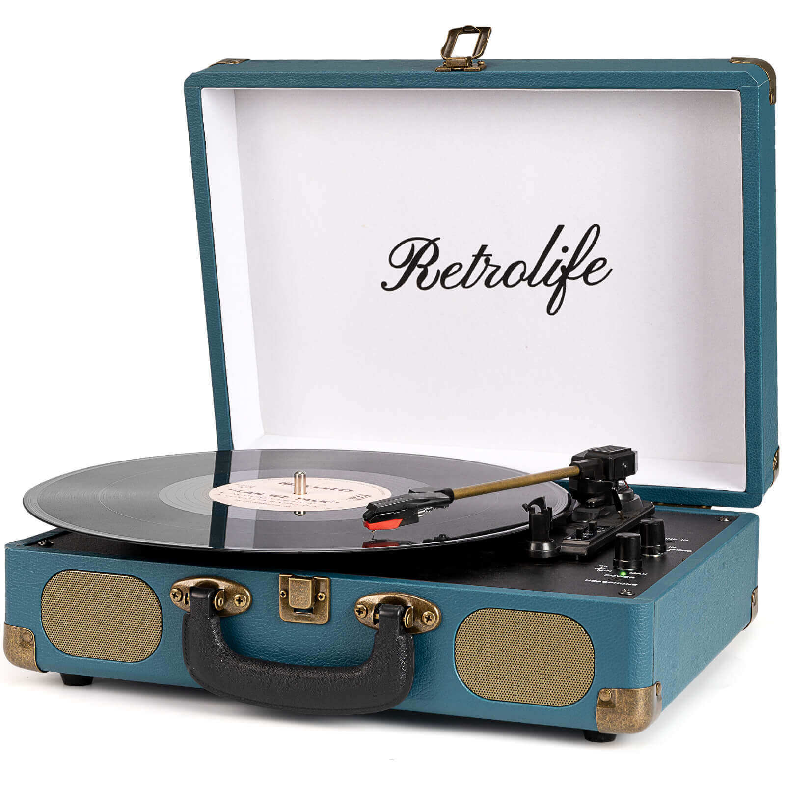 Suitcase Portable Vinyl Record Player, Coral Blue R609