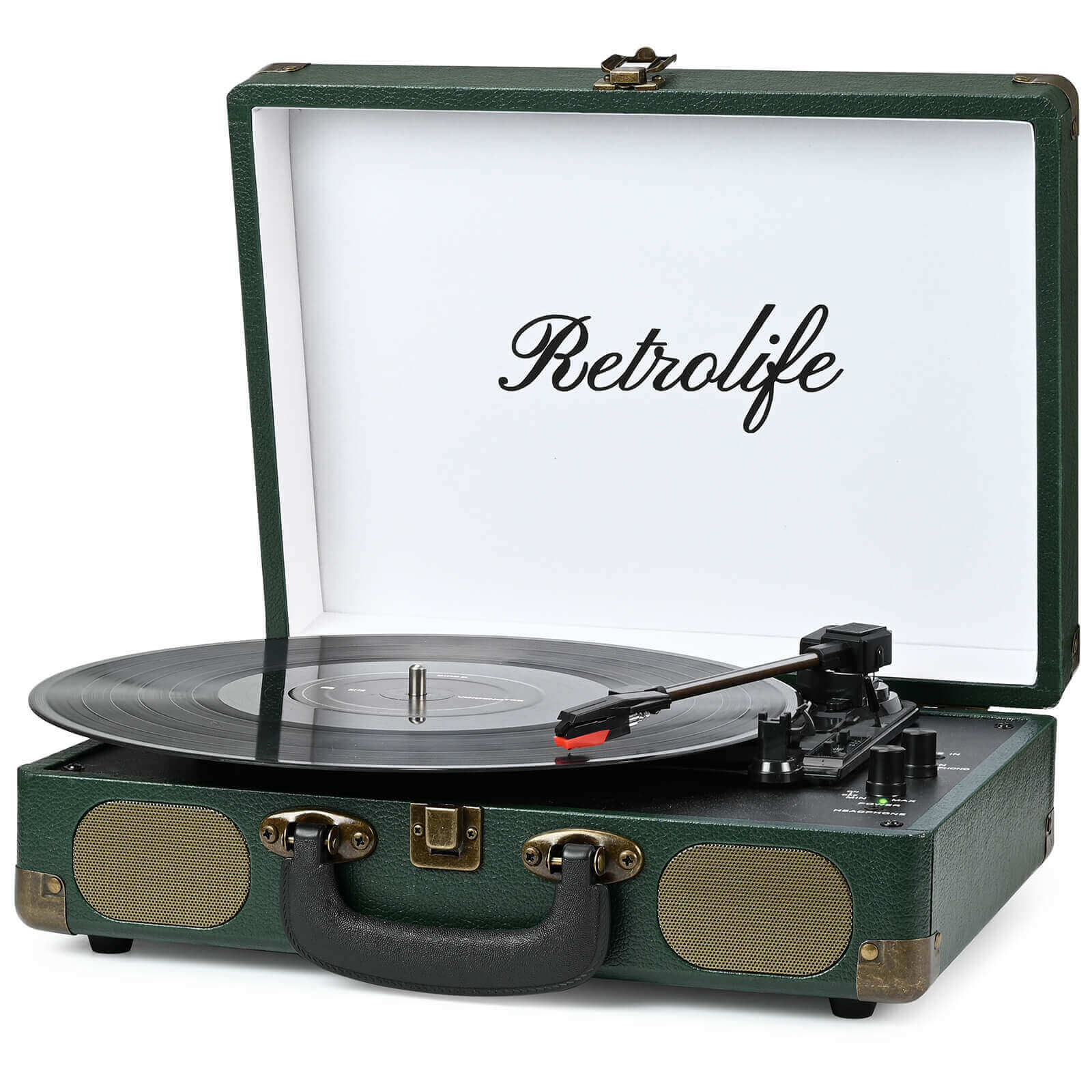 Suitcase Portable Vinyl Record Player, Dark Green R609