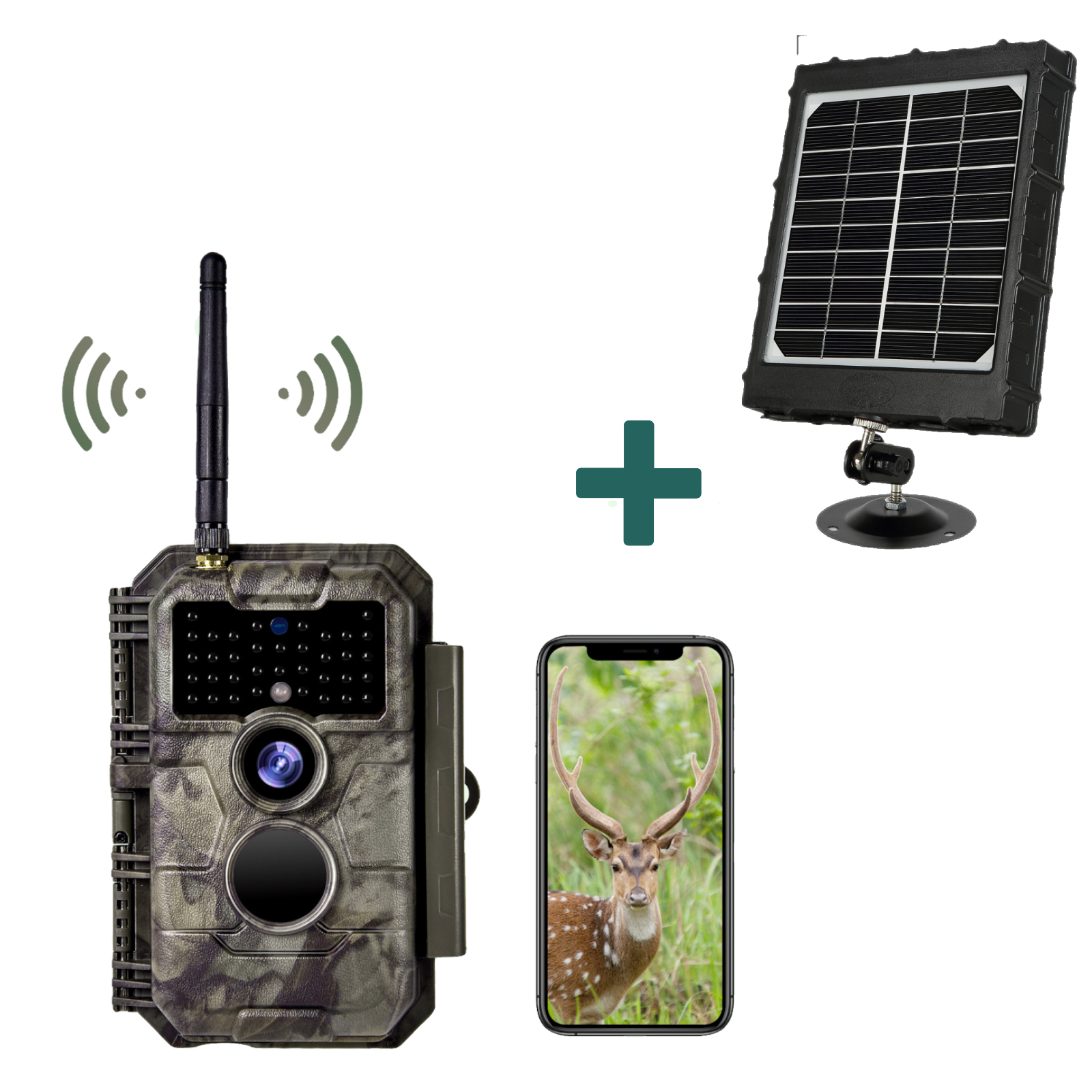 Bundle Wildkamera Wildtierkamera Jagdkamera Wlan 32MP 1296P 0,1s Auslöserzeit Bewegungsmelder 110°PIR und Solarpanel-Kits 8000mAh 12V/9V/6V| W600 Braun