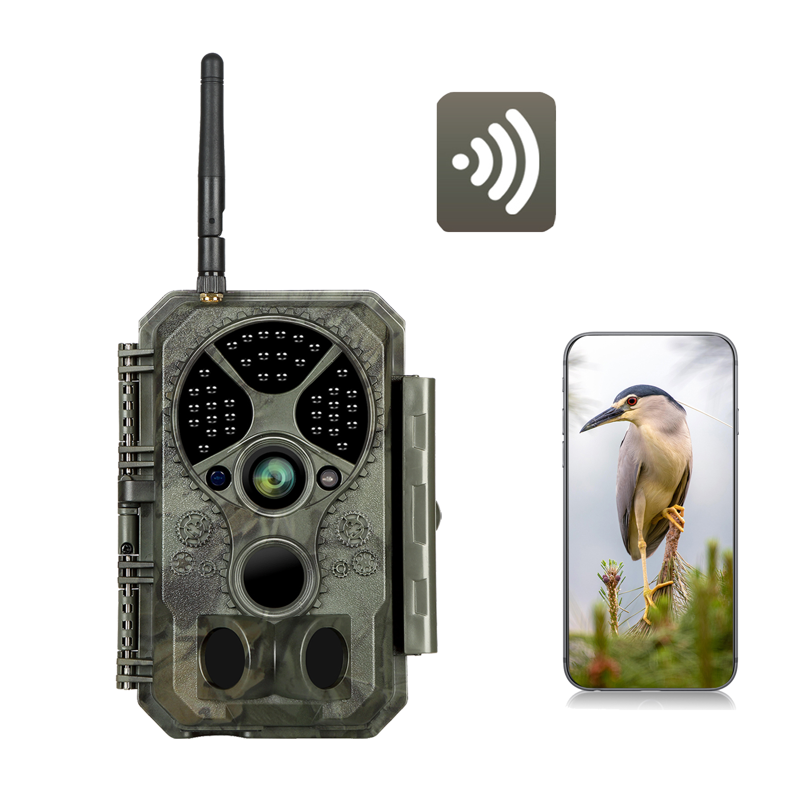 Wildkamera Wlan Fotofalle Jagdkamera Wildtierkamera 32MP 1296P 0,1s Schnelle Trigger Geschwindigkeit Nachtsicht Bewegungsmelder 120°PIR IP66 Wasserdichter | A350W Grün