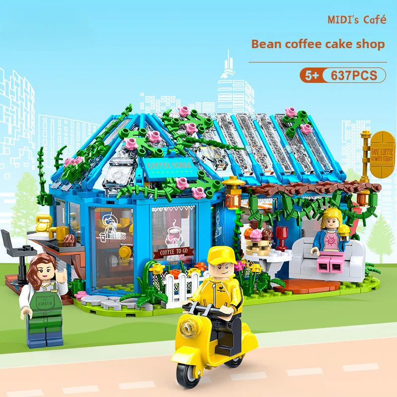 Building Blocks Hand-Assembled DIY Coffee House Building Blocks Assembling Modern Flower House Decoration Gift