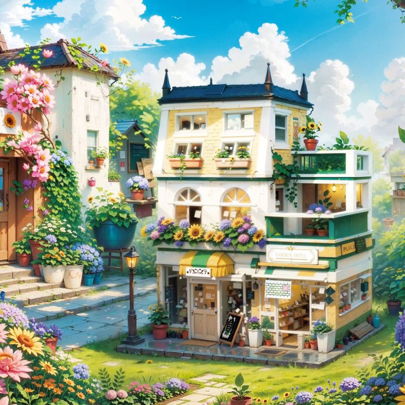 Mini BrickMOCBuilding Street View Garden Hotel Huashibianban Gifts for Boys and Girls Assembled Toy Building Blocks