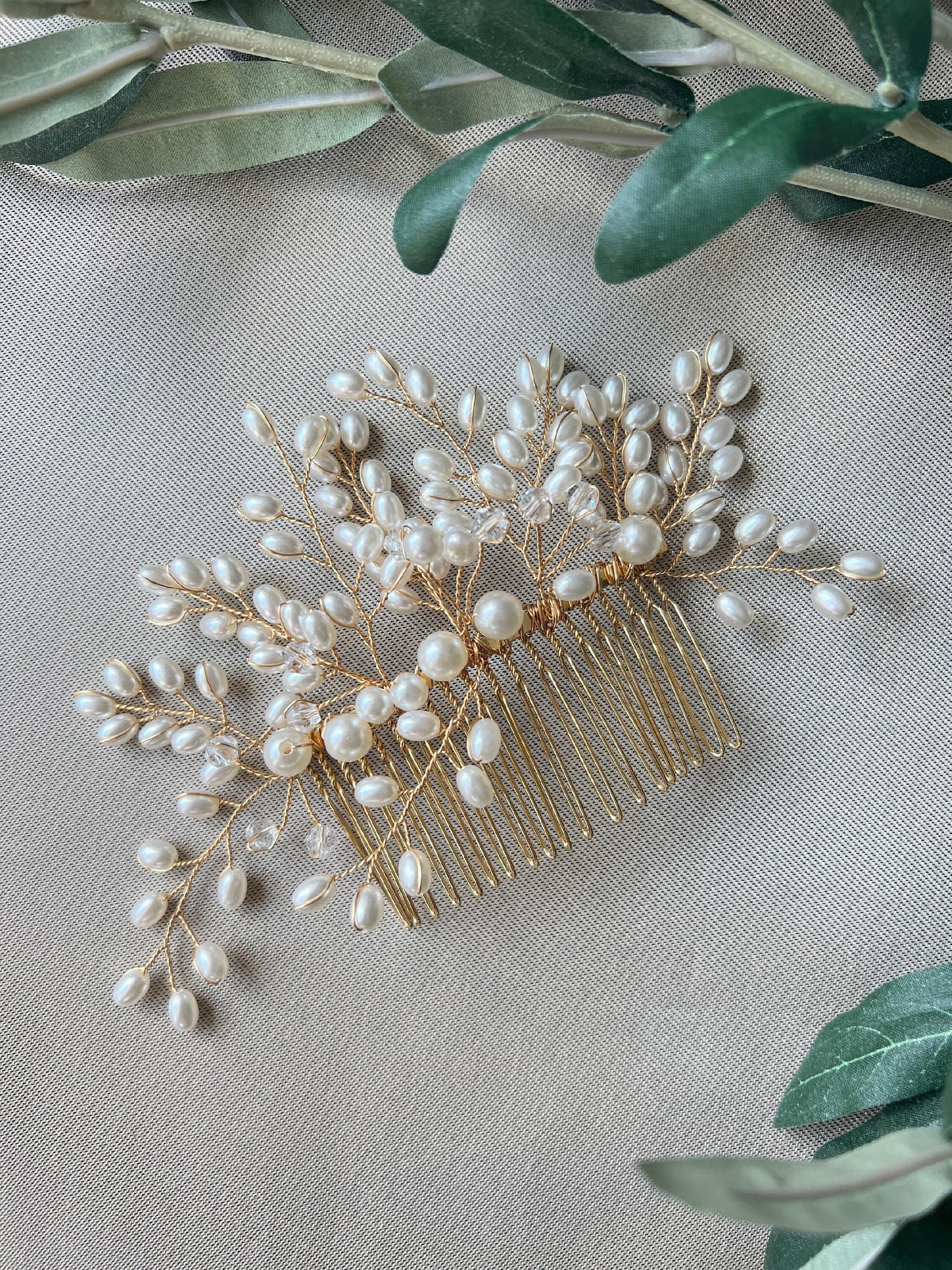 Braut Haarschmuck, Perlen Haarkamm, gold, Hochzeit, hochwertiger Brauthaarschmuck, Brautfrisur, Kopfschmuck