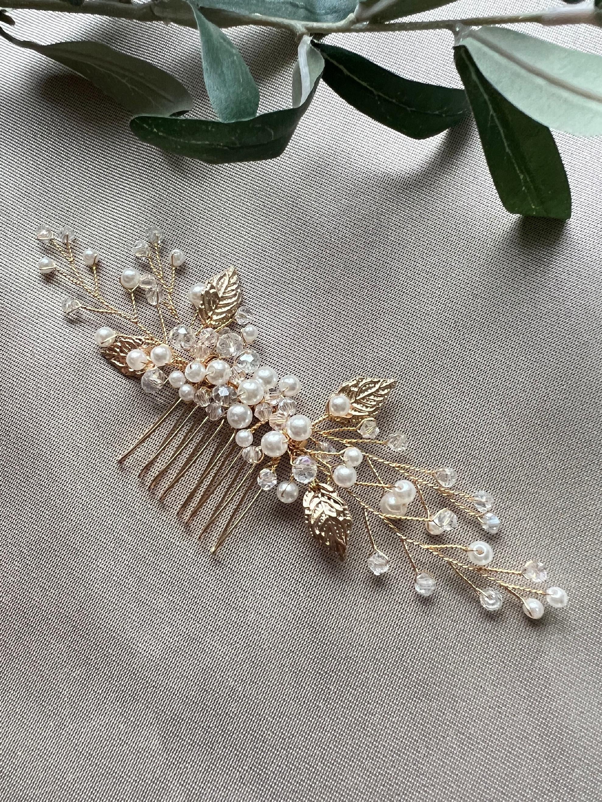 Braut Haarschmuck, Haarkamm, Perlen, gold, Hochzeit, hochwertiger Brauthaarschmuck