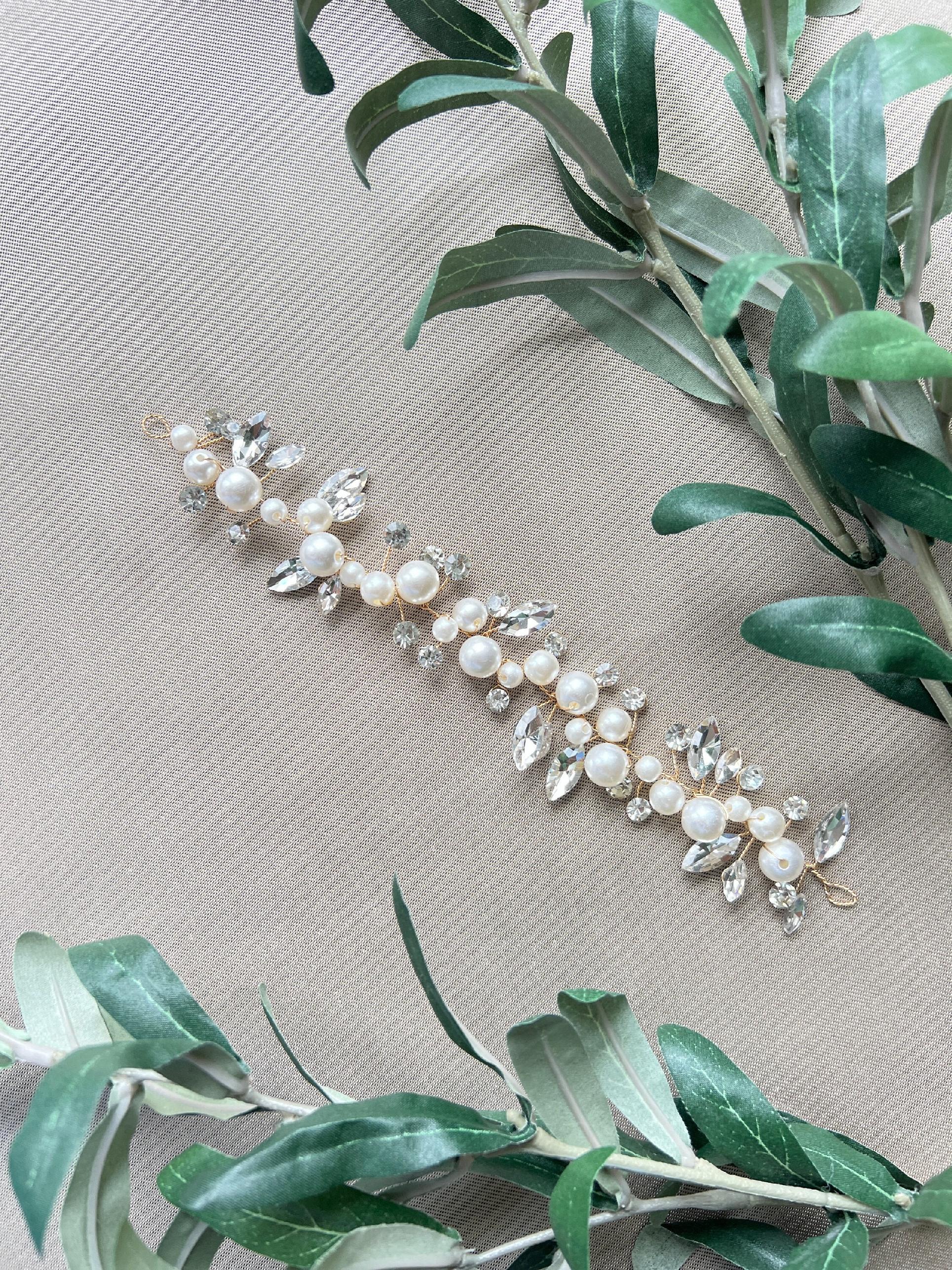 Brautschmuck, Haarranke gold mit Perlen und Strasssteinen, Hochzeit Haarschmuck, Brauthaarschmuck, Hochzeitshaarband, Haarkranz, Haarrebe