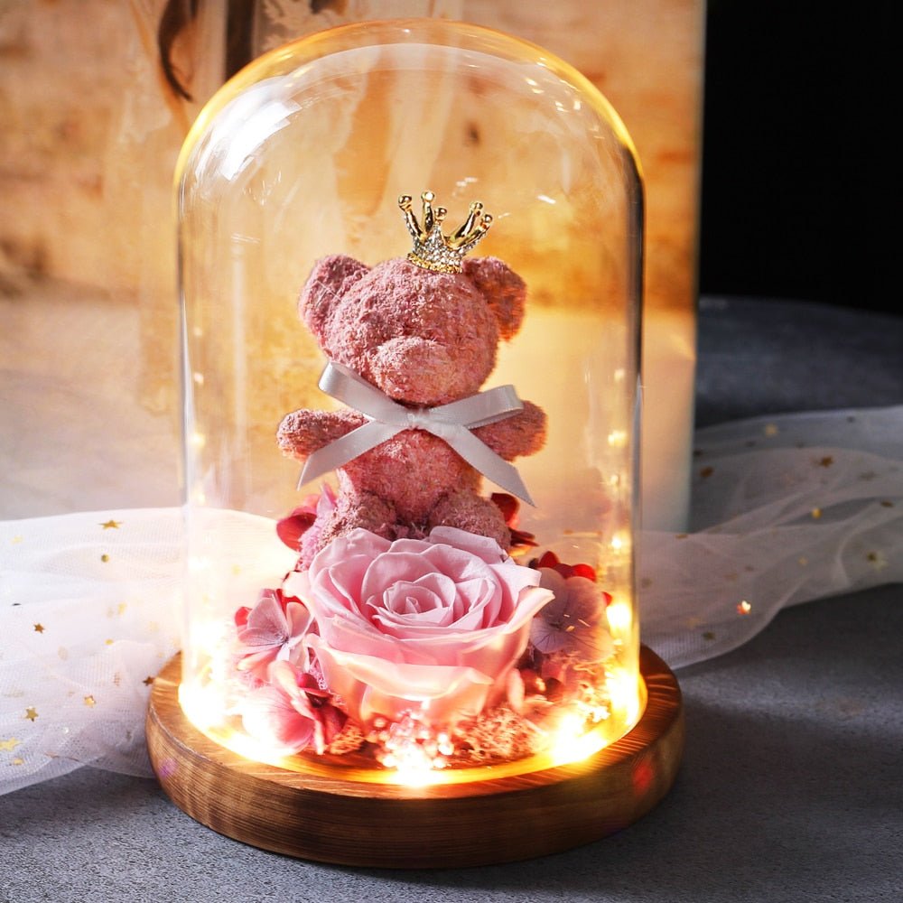 Eternal Rose Teddy Bear Under Pink Bell