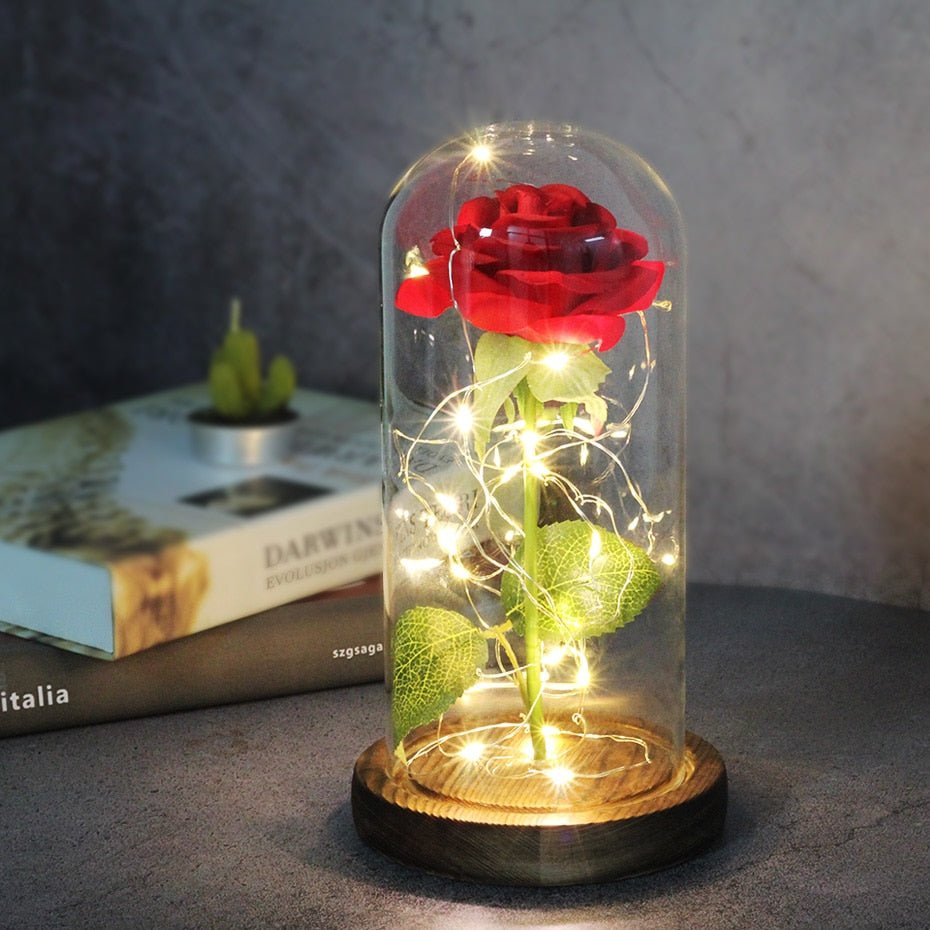 Eternal Rose Under Bell & Red LED