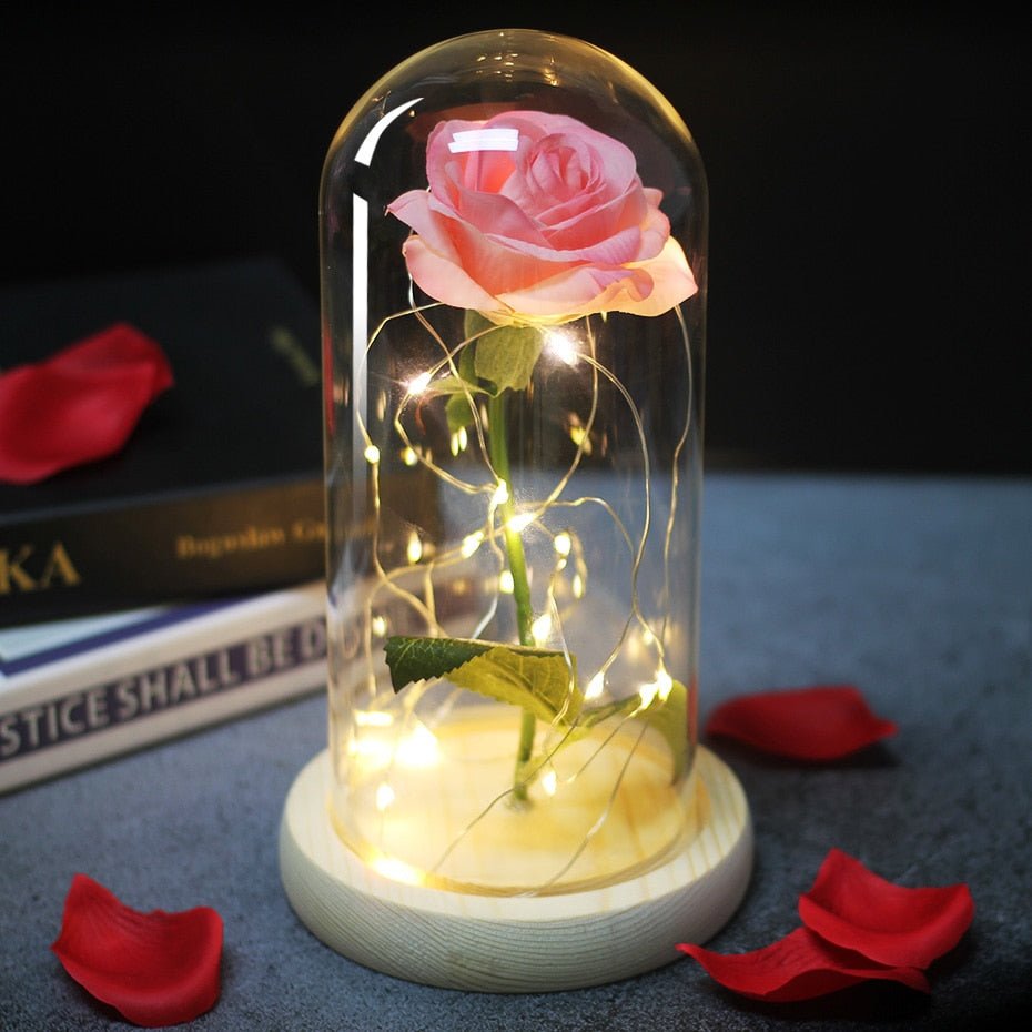 Eternal Rose Under Bell & LED Rose