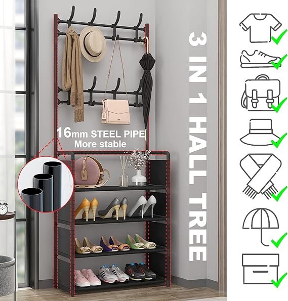 5-Tier Shoe Rack with Coat Rack