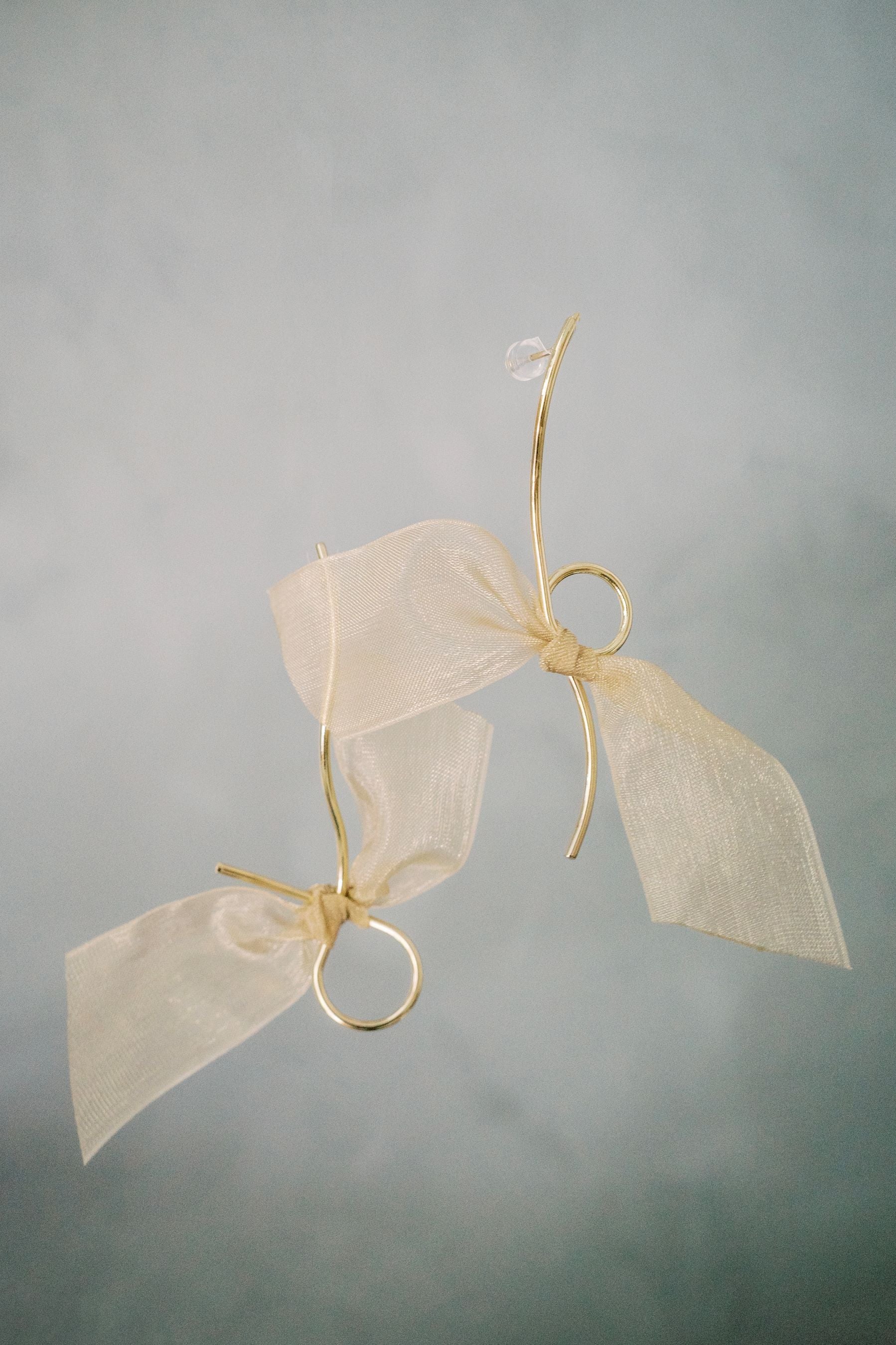 Susie Gold Asymmetric Silk Ribbon Earrings