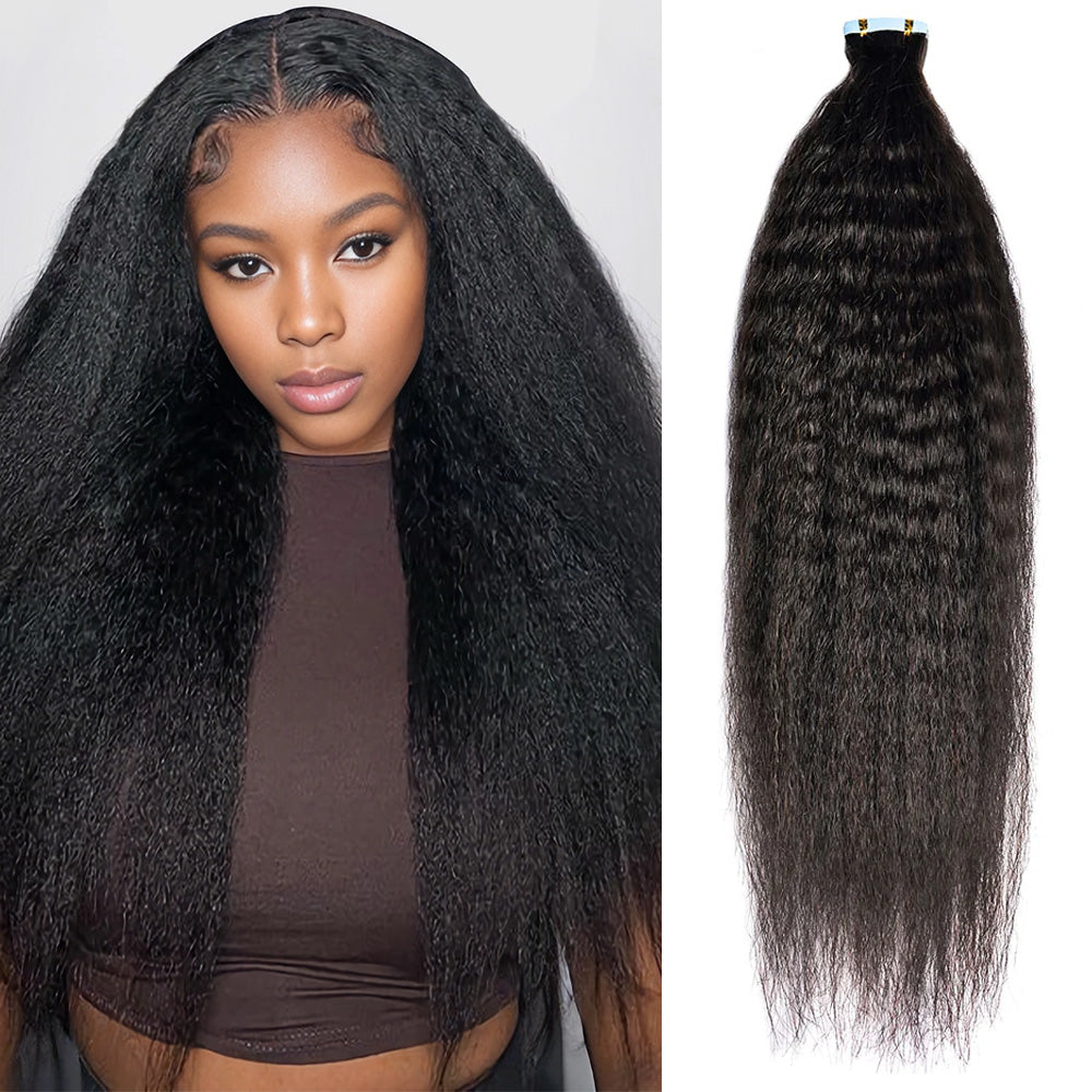 CVOHAIR Kinky Straight Tape in Hair Extensions Human Hair 20pcs 50g/pack Seamless Skin Weft Hair