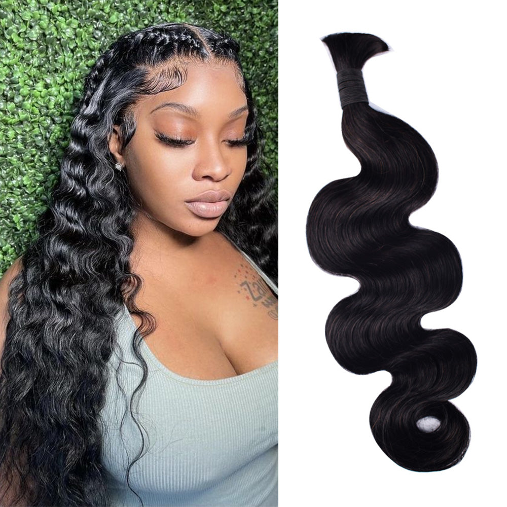 CVOHAIR 3 Pcs Body Wave Bulk Human Hair for Braiding No Weft Human Hair Extensions Natural Black 100g/Each Bundle